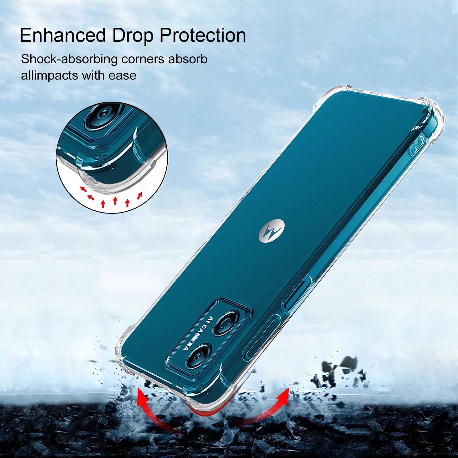 Cover Per Motorola E13 + 3 Pellicole Vetro Temperato - Custodia Morbida TPU Antiurto Leggera - Nero