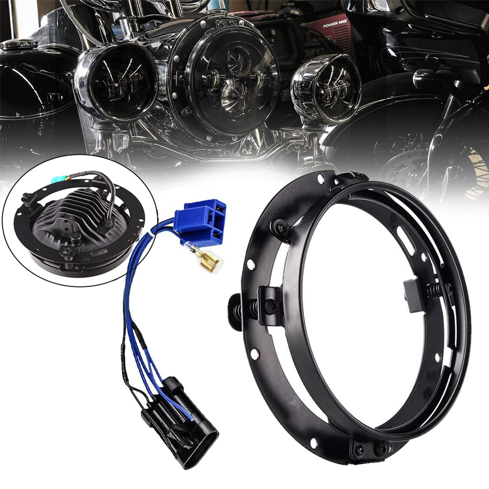 Anneau De Montage Pour Phare LED 7 Pouces (17,8 Cm) - Compatible Jeep Wrangler JK, Harley Davidson - Noir
