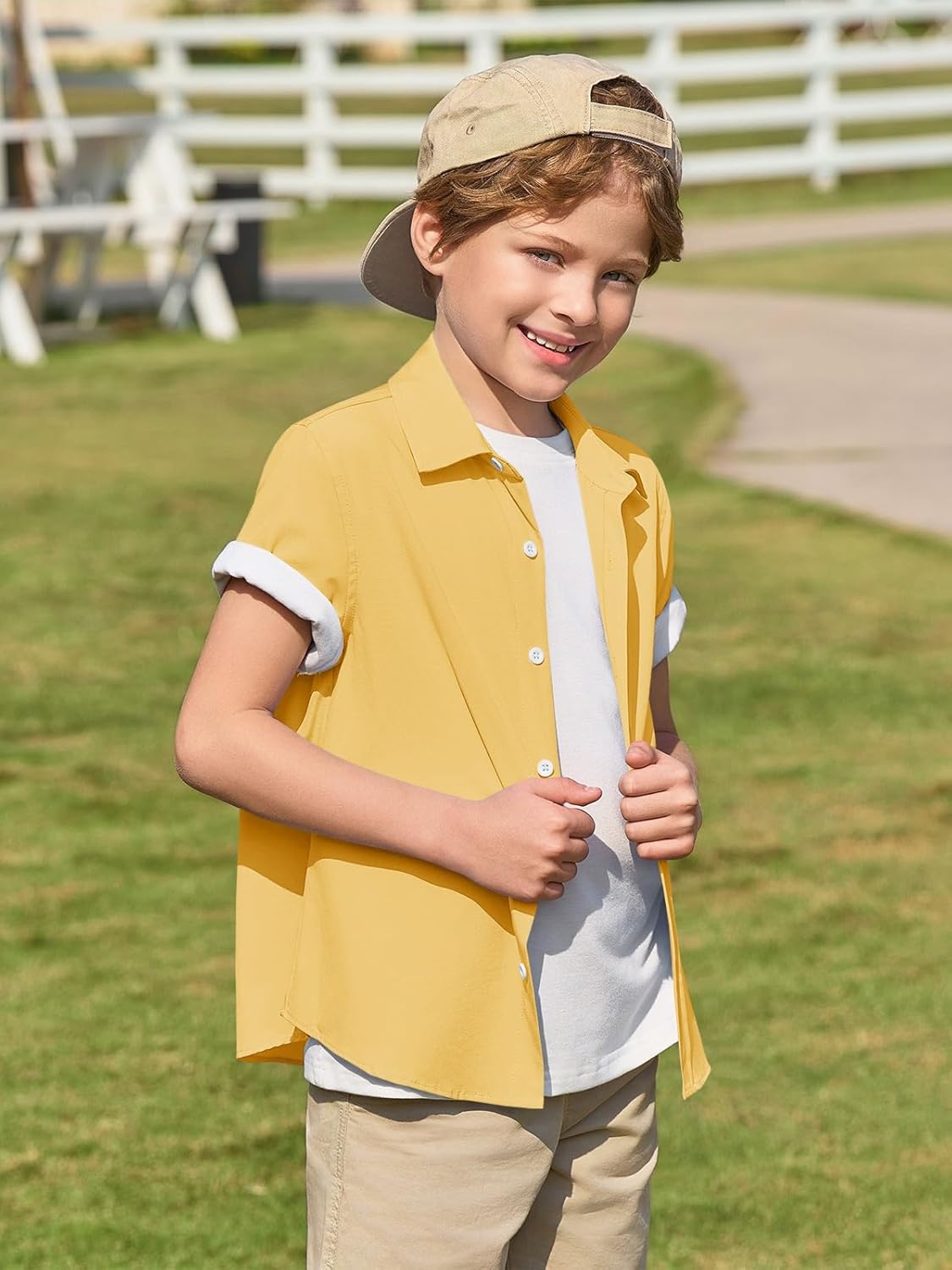 Haloumoning Boys Short Sleeve Dress Shirts Kids Summer School Uniform Button Down Shirt 5-14 Years - Image 3