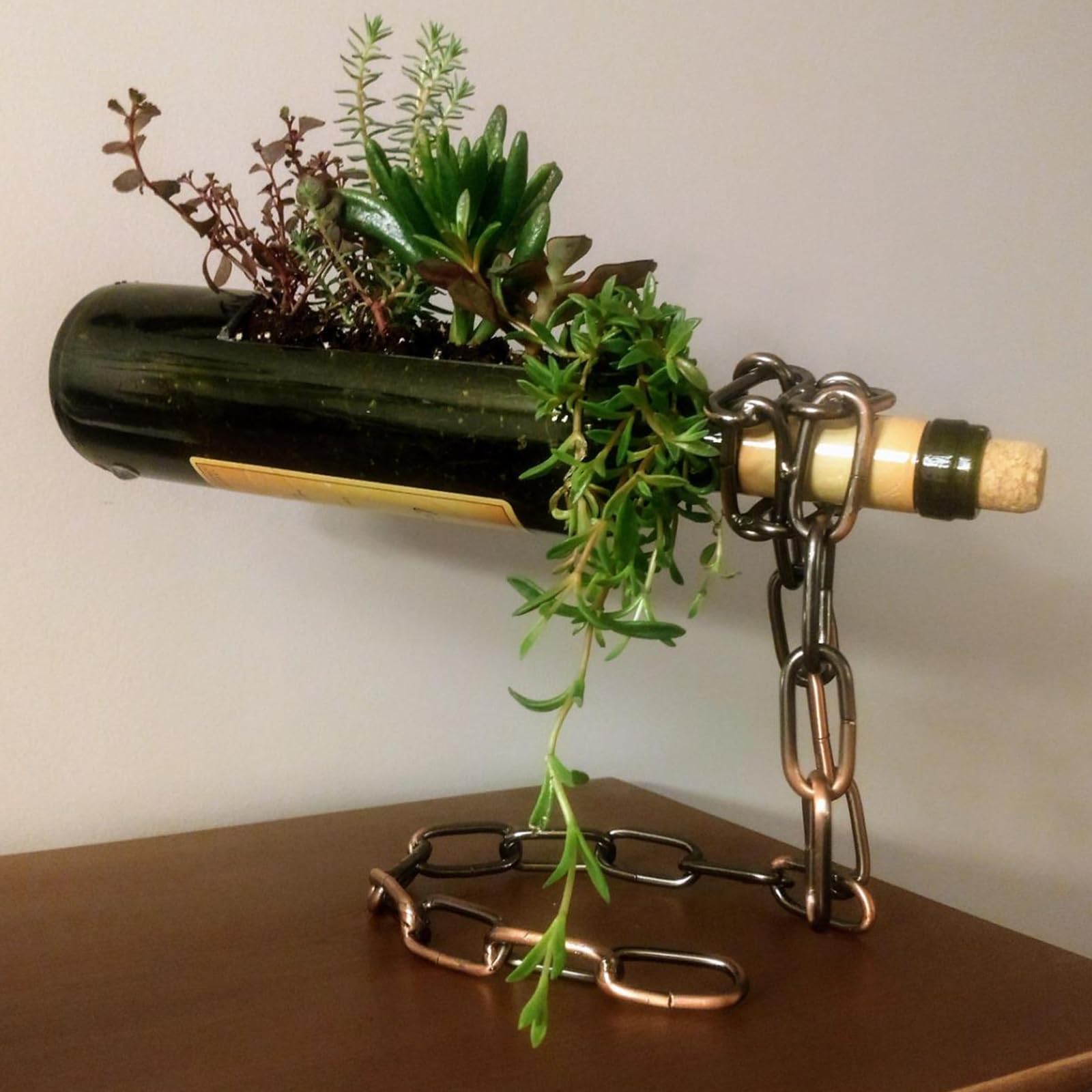 Soporte flotante para botellas de vino, cadena de acero mágico para exhibición suspendida, sostiene cualquier botella de vino de cuello largo, duradero y elegante, perfecto para decoración del 6