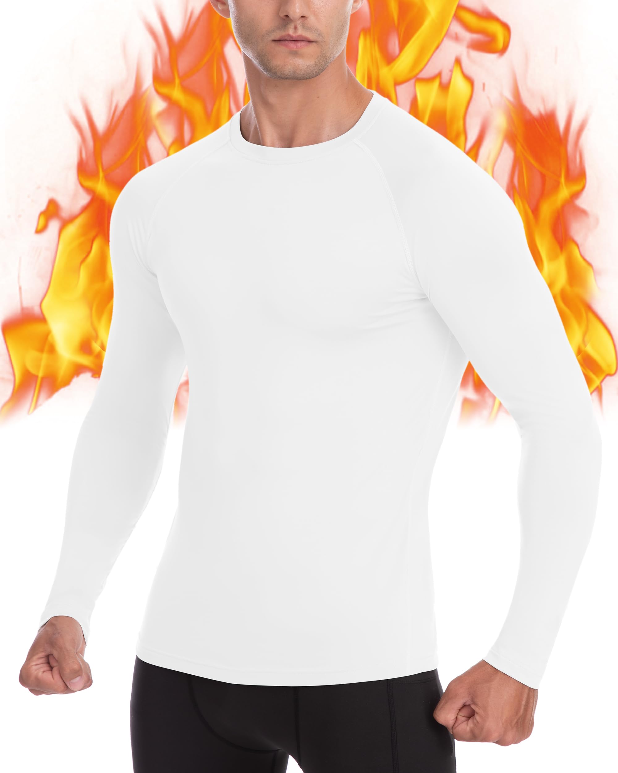 Camisas de compresión térmica para hombre, manga larga, forro polar, capa base atlética para correr en clima frío