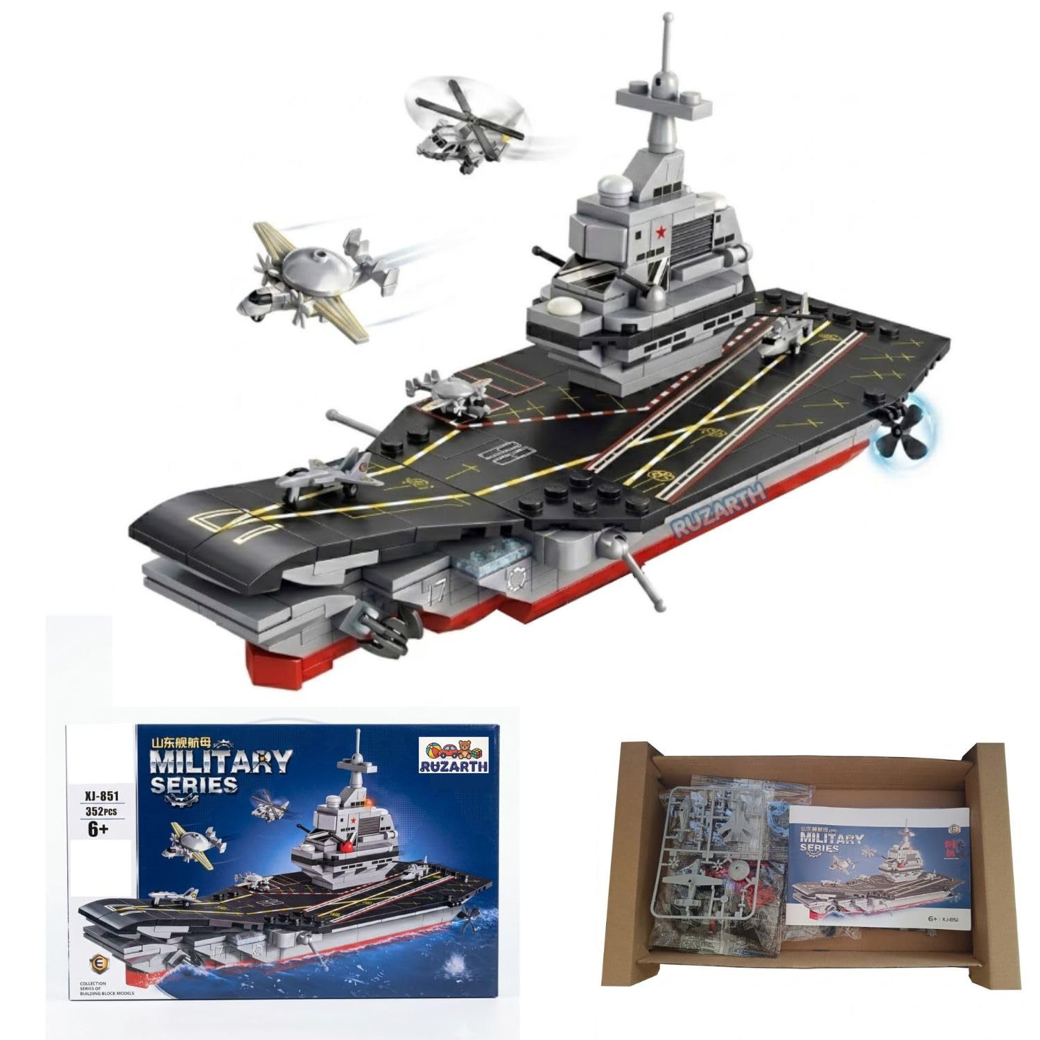 Military Aircraft Carrier Building Blocks Set 352 PCS, Navy Warship Building Toy with Fighter Jets & Helicopter, STEM Construction Kit for Kids Boys Girls Age 6+, Educational Gift-image-5
