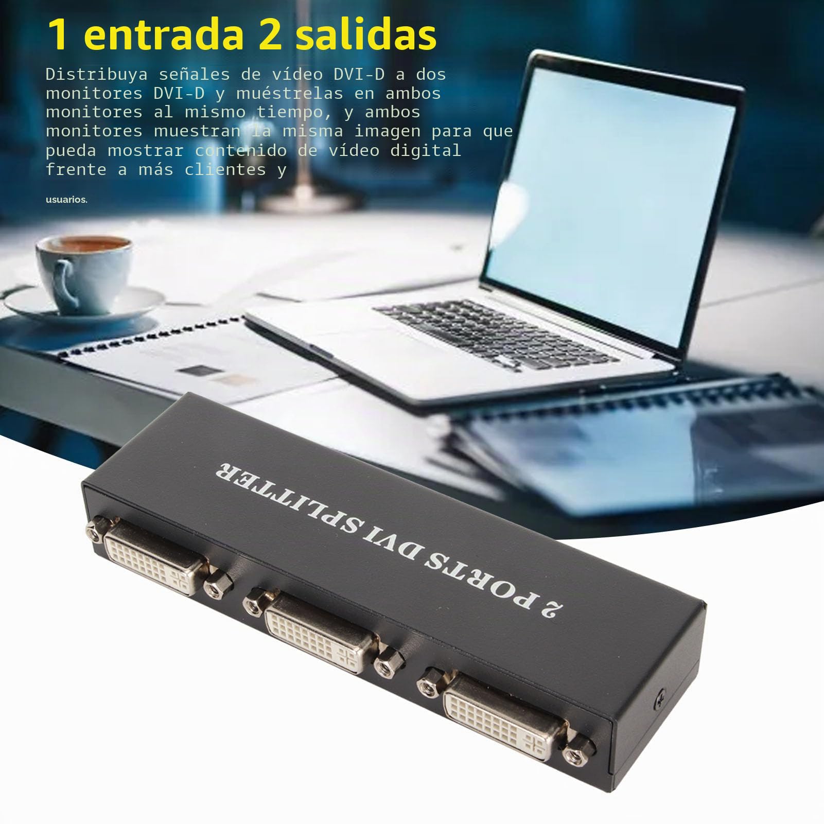 1x2 DVI Splitter, 1 In 2 out 1920x1440 HD 1080P 2 Puertos DVI Input Lossless Signal Transmission, DVI Video Splitter para PC HDTV Projector (Enchufe de la UE)