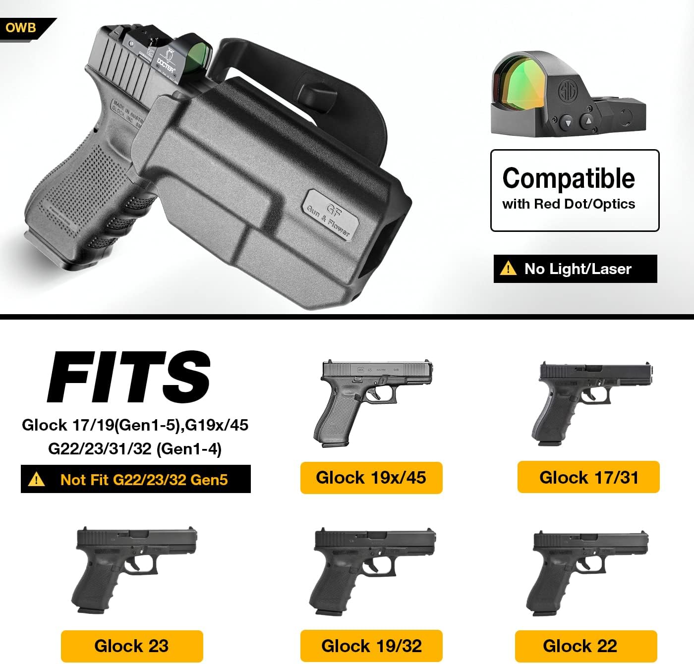 Glock 19/17 Holster, M&P 9/40 M2.0 Holster, OWB Thumb Release Paddle Holster Fits Glock 19 19X 32 44 45, Glock 17 22 31, M&P 9MM/.40 M2.0, SD9 VE/SD40 VE, Taurus G2C/G3C, 1911 5", Optics Compatible