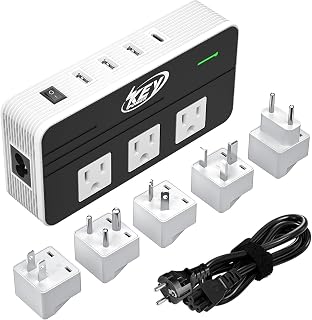 KeyPower 230W Step Down 220V to 110V Voltage Converter with USB-C PD 18W & 5 Worldwide Travel Adapters for Europe, UK, AU