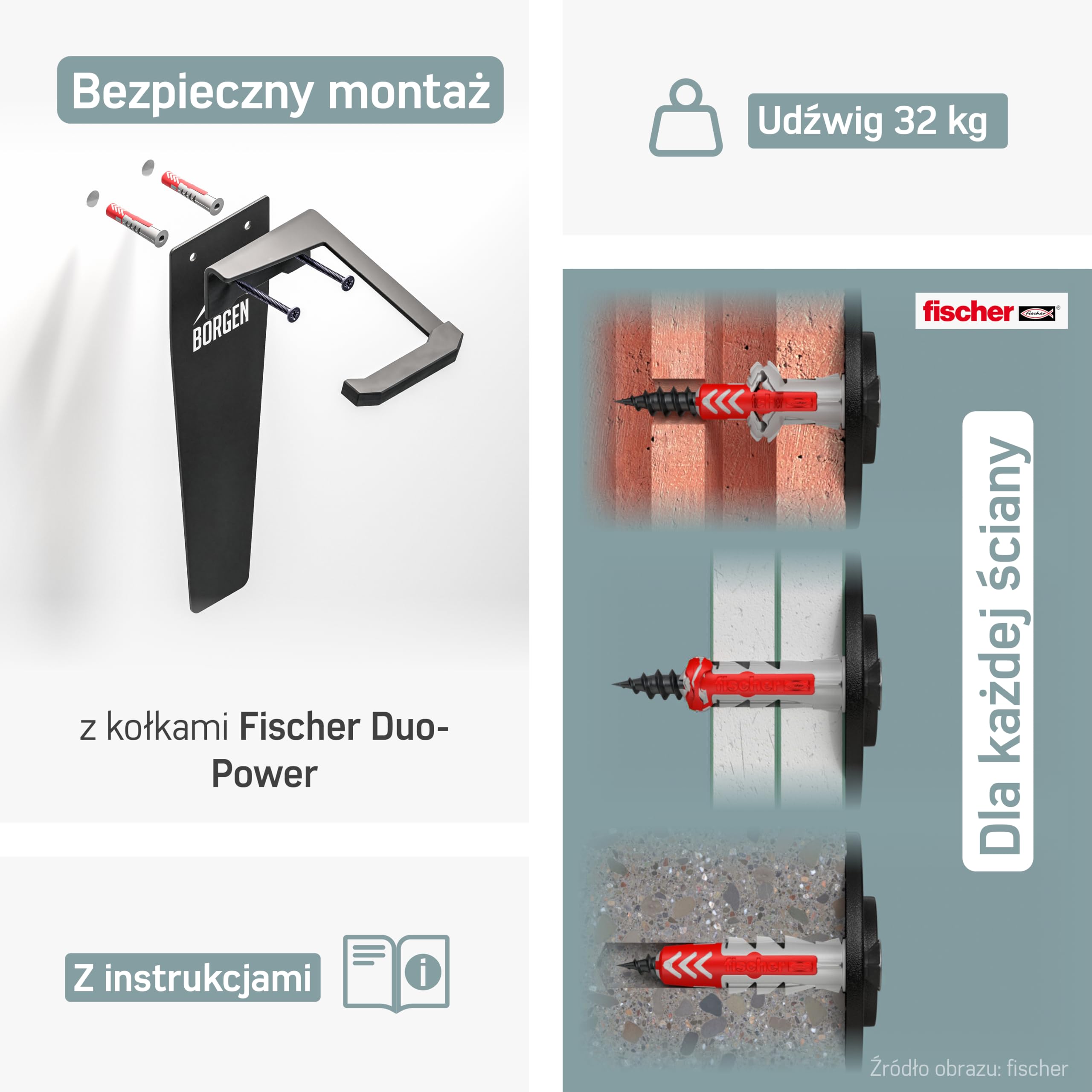 Uchwyt ścienny firmy Borgen do rowerów | pionowy uchwyt ścienny do rowerów elektrycznych/górskich/szosowych czarny mat | do zawieszenia roweru w domu/garażu