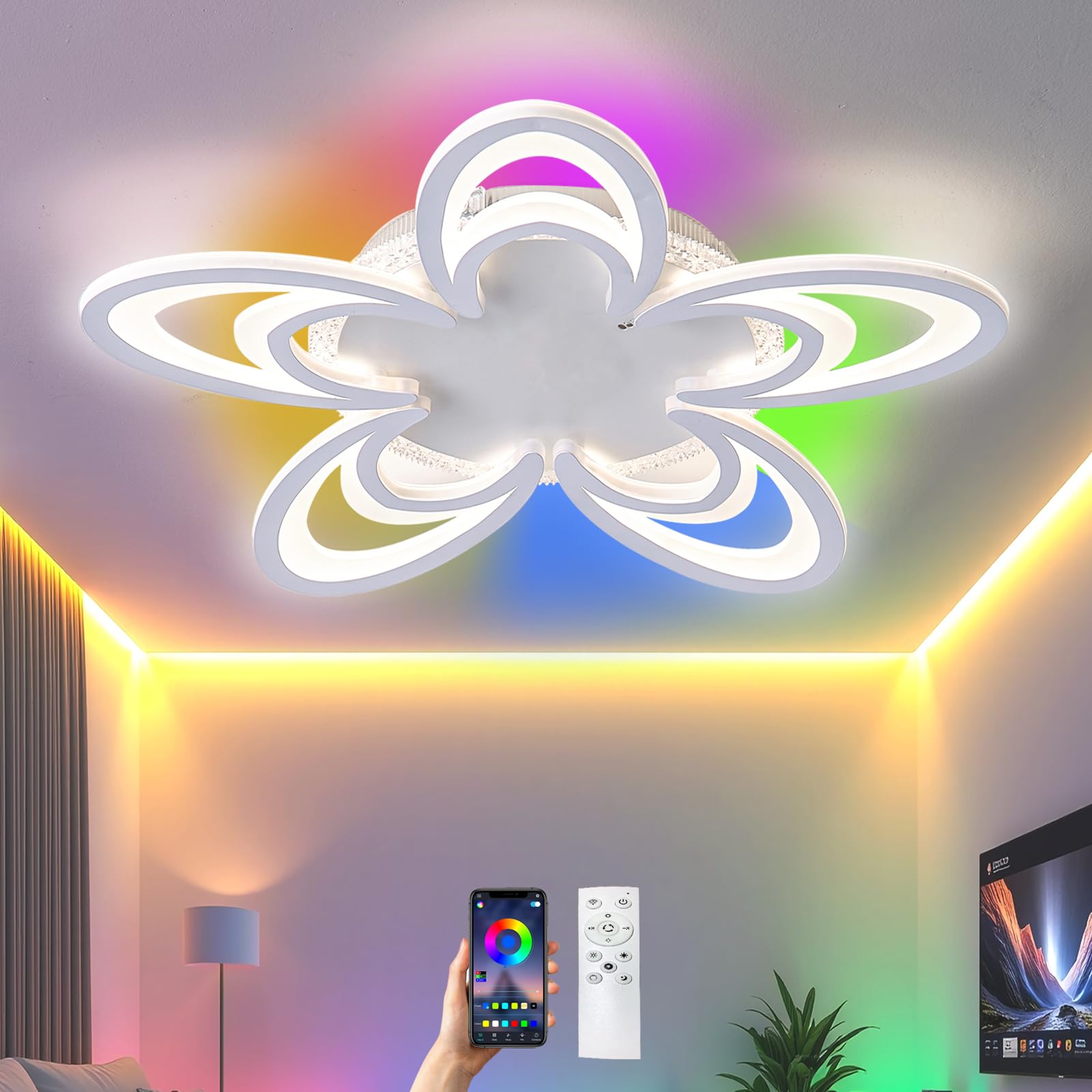 Plafoniere RGB Colore Variabile,Plafoniera Led Soffitto Dimmerabile con Telecomando e App,Plafoniera Intelligente con Timer e Modalità di Memoria Per Soggiorno,Ristorante,Pub