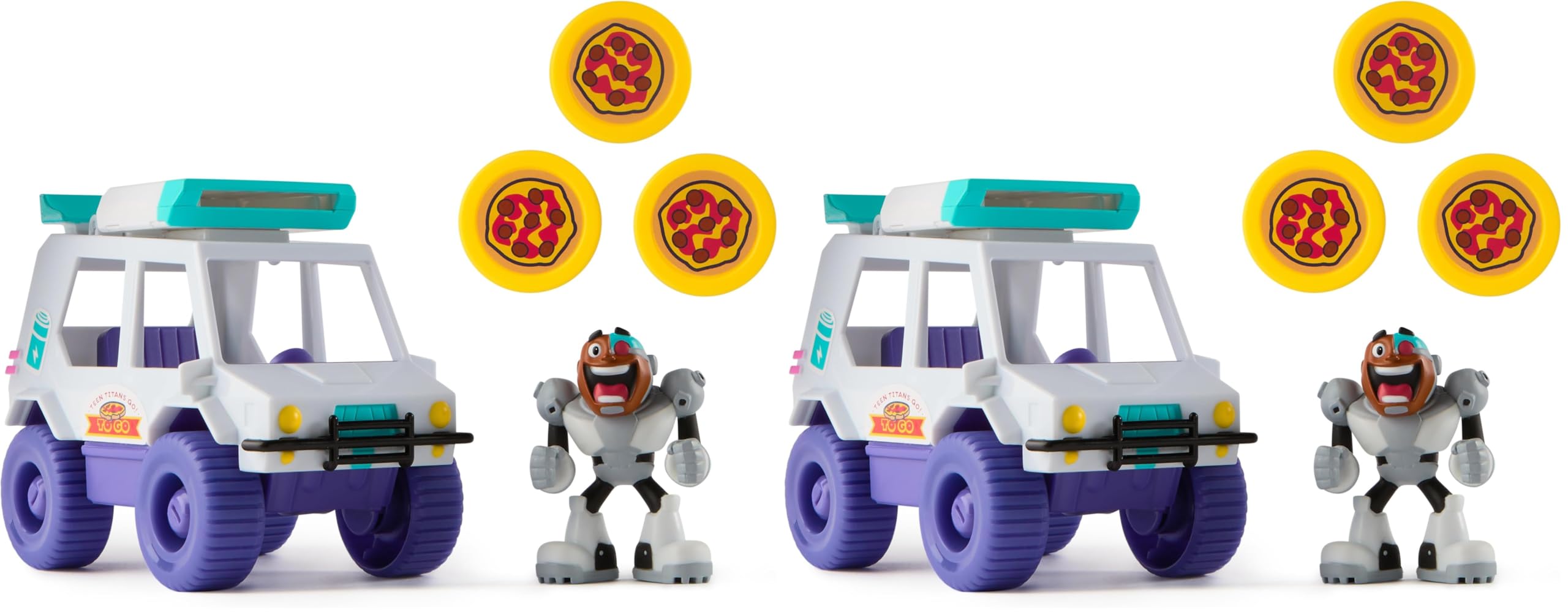 DC Comics Teen Titans Go! T-Car Pizza Launcher, Cyborg Action Figure Set with Interactive Features, Kids’ Toys for Boys and Girls Aged 4 and Up (Pack of 2)