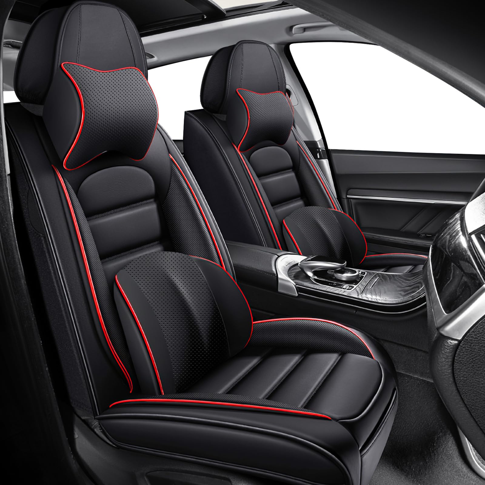 Car Seat Covers for Subaru Forester Crosstrek Outback Impreza Legacy 2007-2025, Waterproof Premium Nappa Leather Seat Protectors(Luxury 2 Seats/Black&Red)