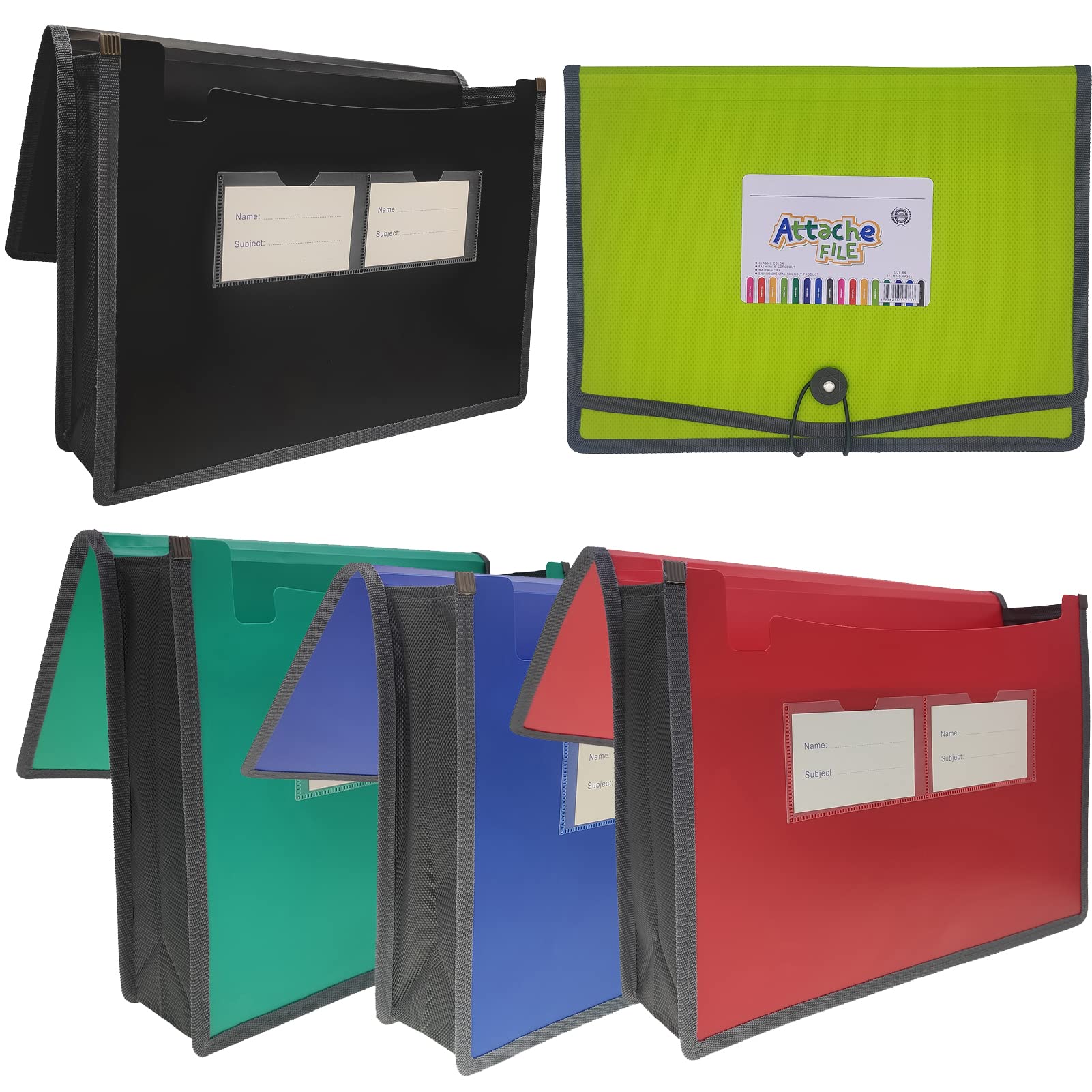 Carpeta de archivos expandible con cordón elástico y cierre de botón, tamaño de carta, expansión de 8,3 cm, letra A4 para organización en casa, escuela, oficina, paquete de 5