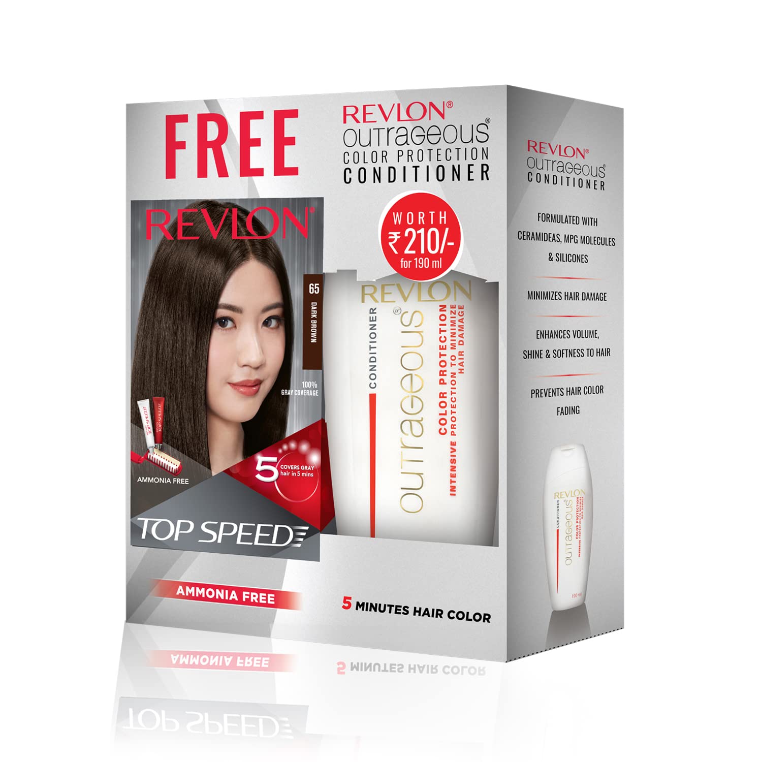 REVLONTop Speed Hair Color For Woman - Dark Brown 65 (with Outrageous Conditioner 190 ml), (3S10978E16463665)