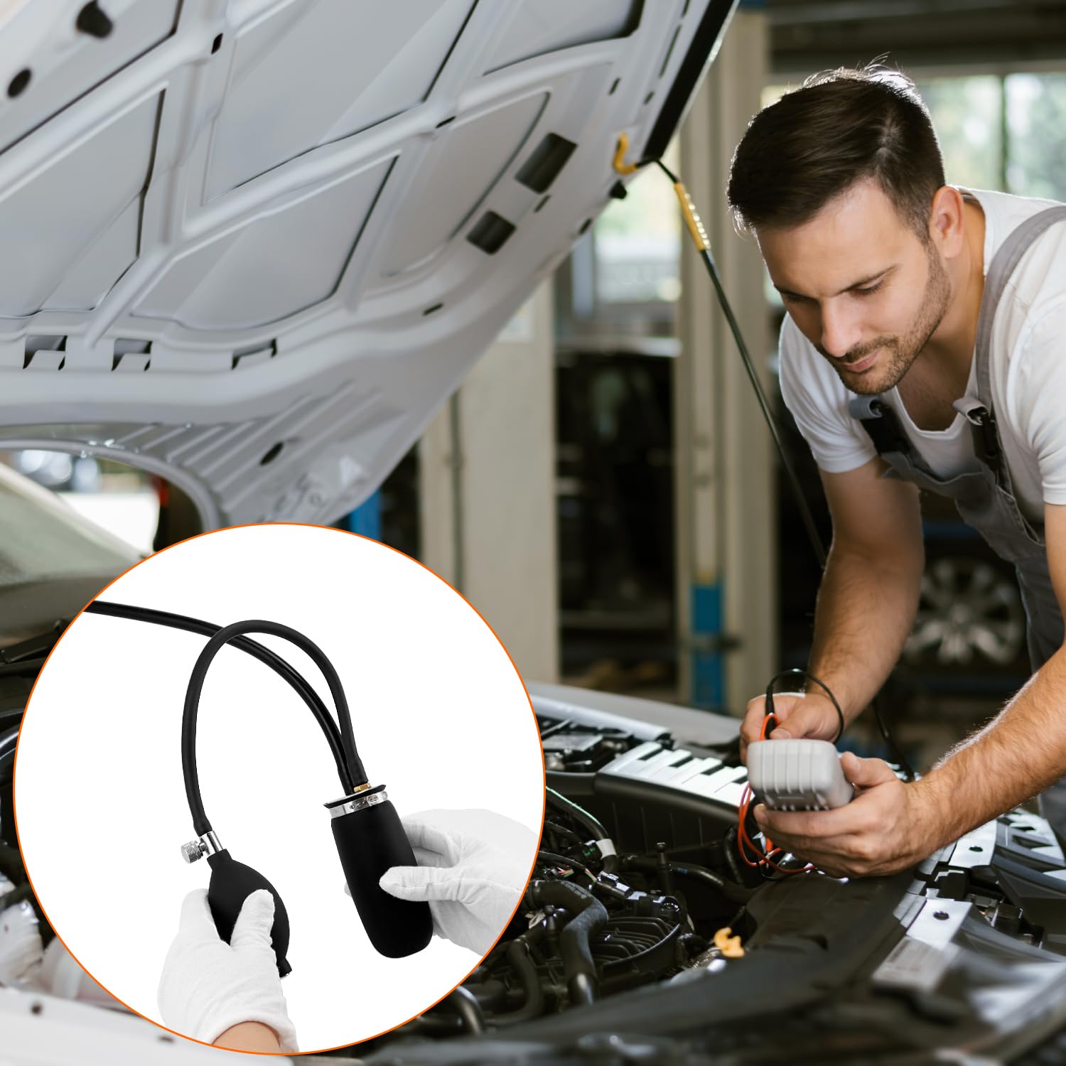 QWORK® Uniwersalny adapter Easy Intake, tester dymu do samochodów, pęcherzy do maszyn do dymu, wykrywacz wycieków dymu, do pojazdów 12 V