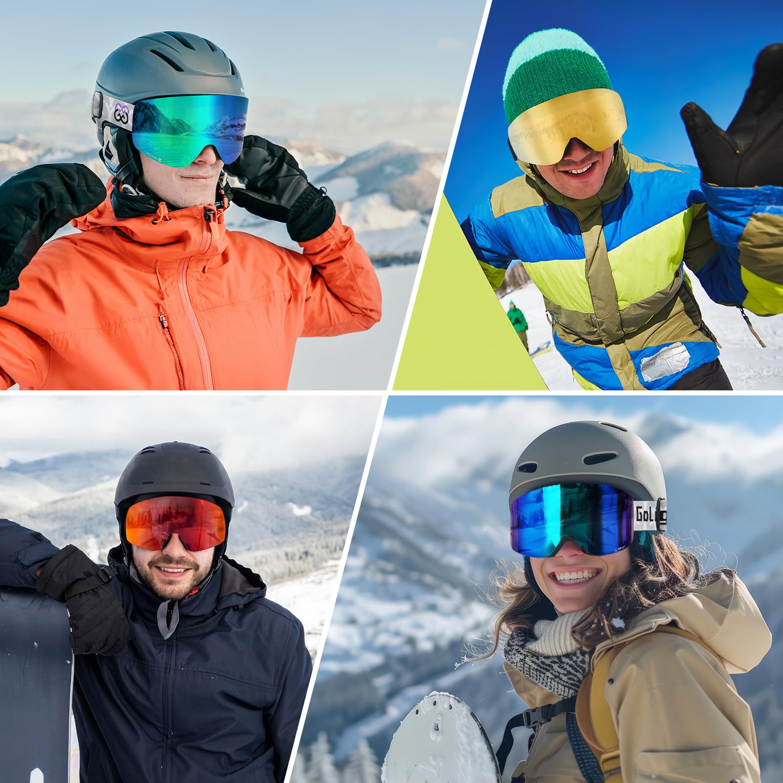 GoLight OTG Gogle narciarskie, okulary narciarskie dla mężczyzn i kobiet, bezramowe, 100% ochrona przed promieniowaniem UV, przeciwmgielne, unisex, śnieg, zima, do snowboardu, skuterów śnieżnych,