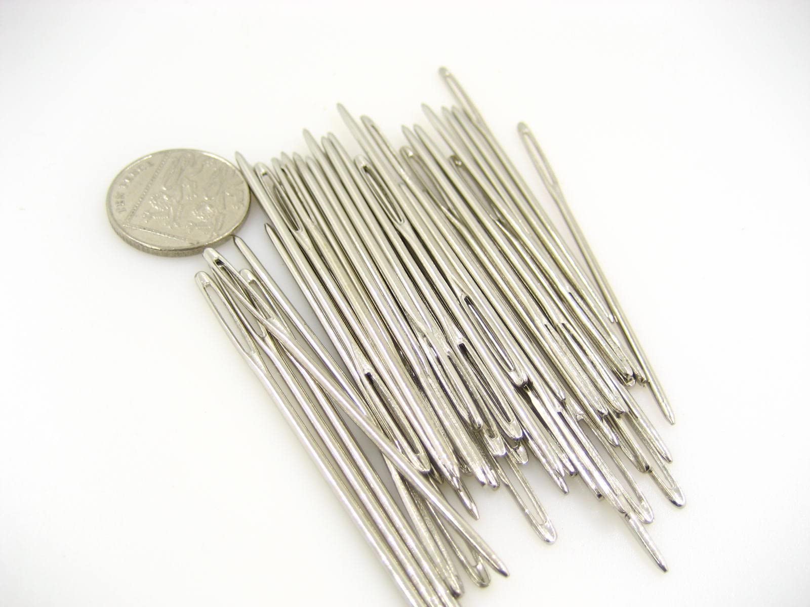 the sew shack 40pcs 7cm Large Eye Metal Blunt Wool Hand Knitting Yarn Needles Binca Cross Stitch Knitting Needle, silver