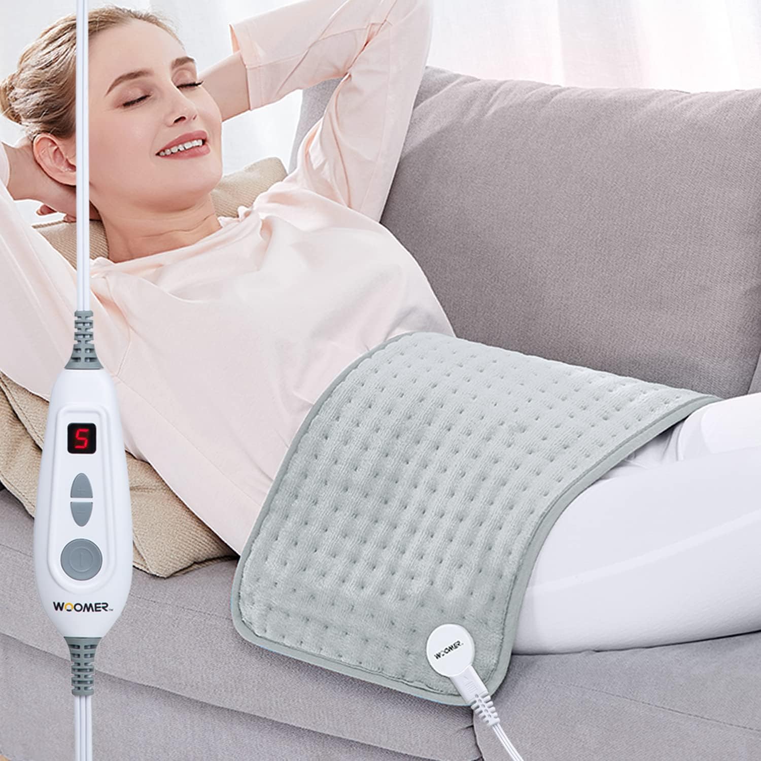 WOOMER Extra Large Heating Pad, Electric Heating Pad for Back Pain &amp; Cramps Relief, Heat Pad with Multi-Color Option, Moist Heat Therapy Feature, Auto Shut-Off, Power Cords Storage Belt OEKO-TEX S