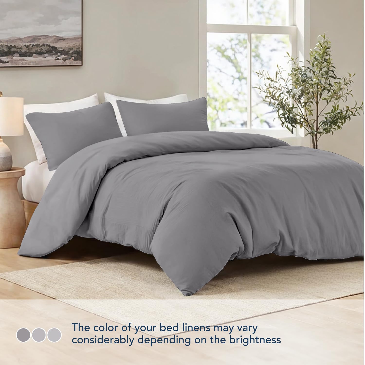 Dreamzie Copripiumino Matrimoniale 240x260 cm con 2 Federe 65x65 cm - Antracite - Set Copripiumino Matrimoniale 240x260