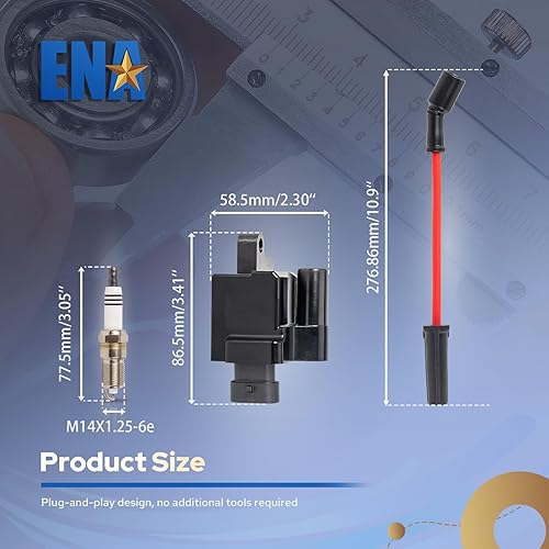 Miniatura 8 de ENA Juego de 8 bobinas de encendido cuadradas 8 bujías platino y cable rojo compatible con Chevrolet Chevy GMC Hummer Avalanche Savana 1500 2500
