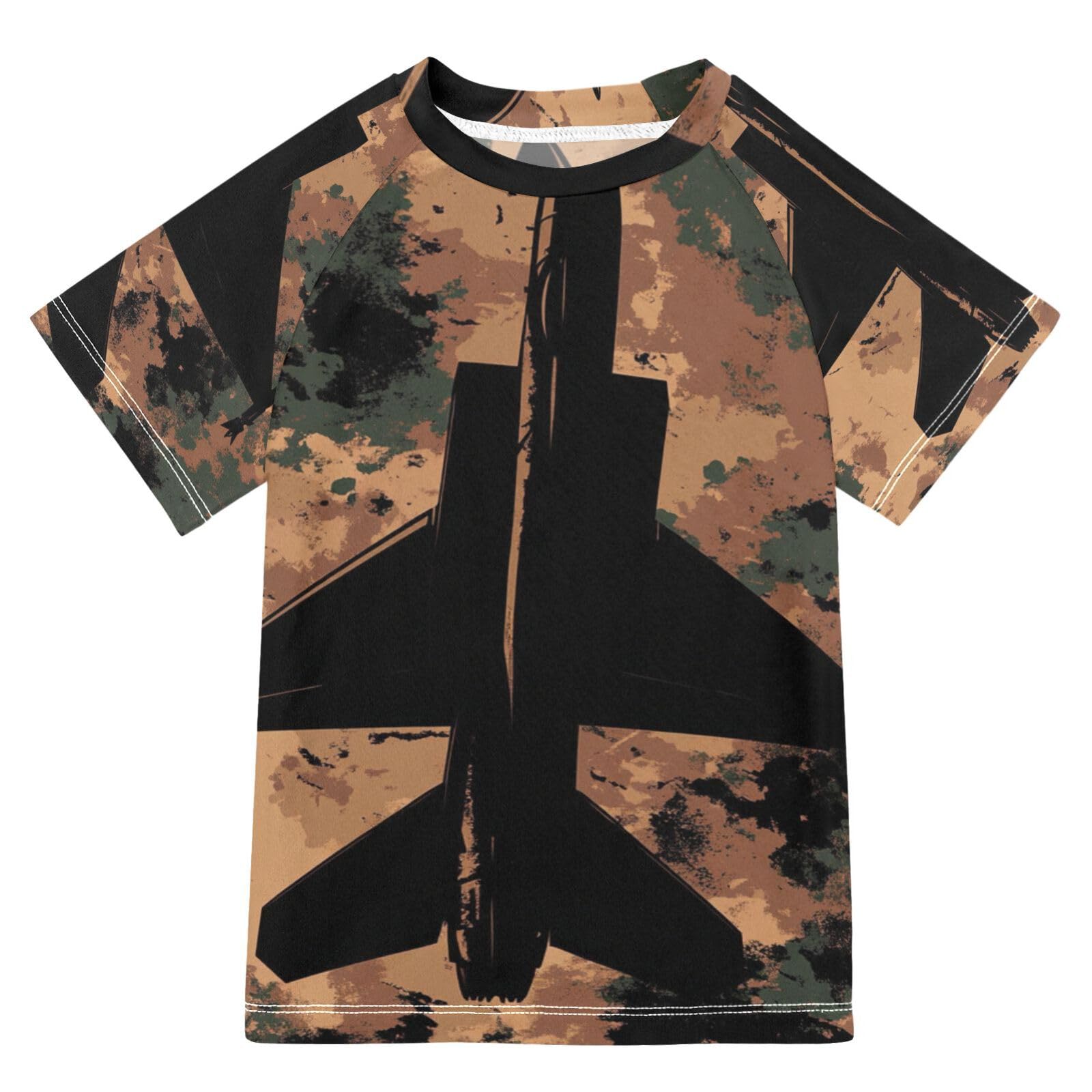 Jucciaco Boys Swimsuit Camo Airplane Fighter Retro Sunscreen Kids Sun Rashguard Short Sleeve T-Shirts Swimwear Sets UPF 50+
