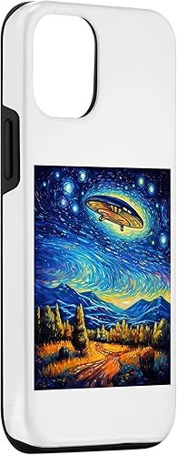 Miniatura 3 de iPhone 12/12 Pro Funny Paint Alien UFO Lover Starry Night Alien UFO Van Gogh Case