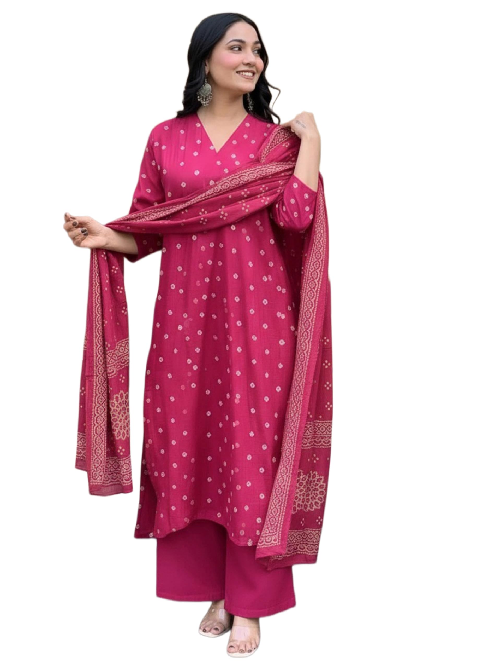 Women's Rayon Viscose Bandhani Printed Kurta and Palazzo Set with Dupatta | Stylish Ethnic Wear for Festive, Casual & Office-image-9
