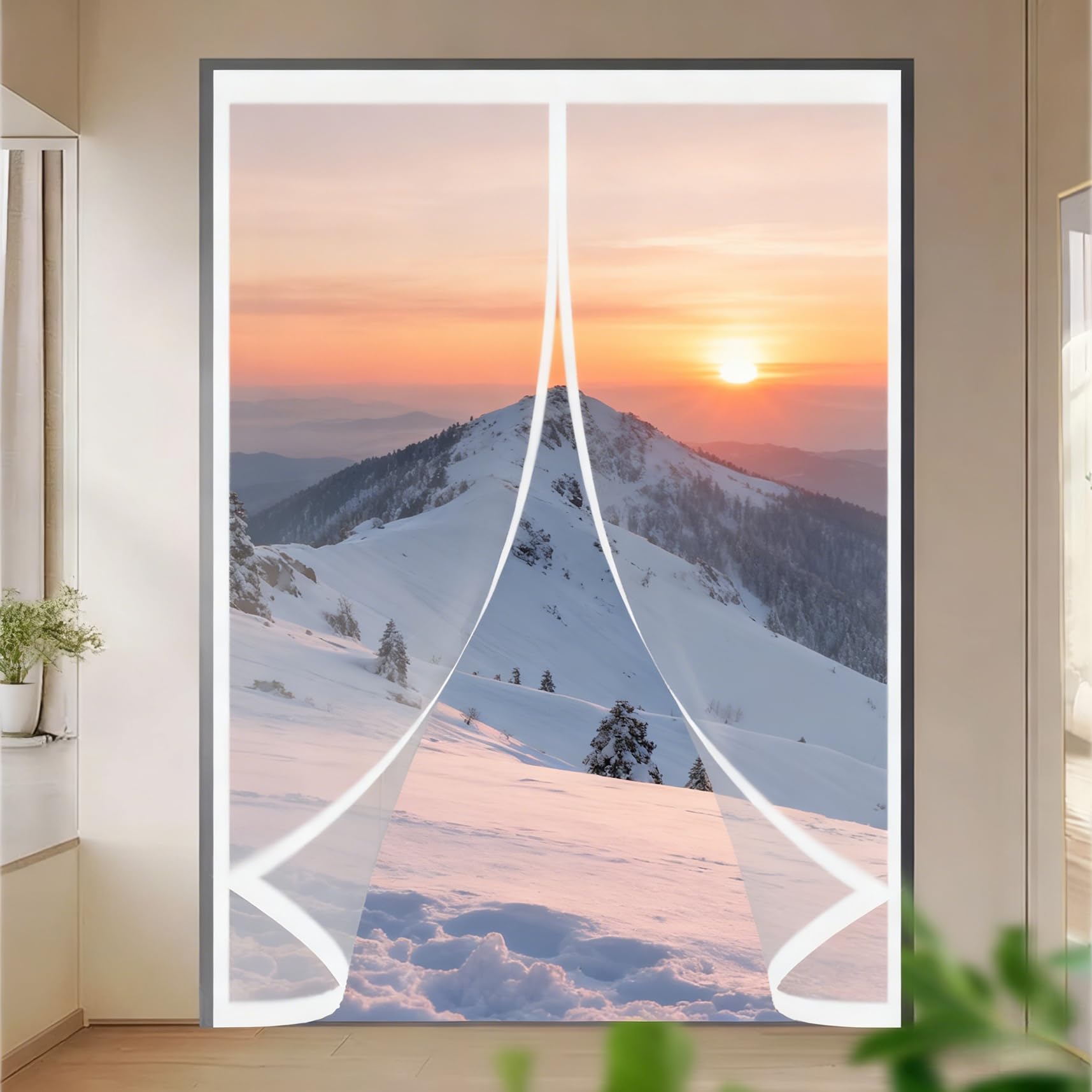 Rideau de porte isolant thermique 155x154 cm coupe-vent anti-froid pour salon