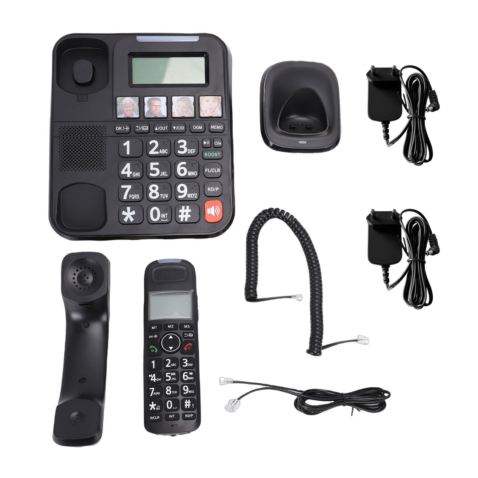 lyrlody Przewodowy Telefon Bezprzewodowy, Telefon Domowy ABS z 3,0-calowym Wyświetlaczem i Podświetlanymi Klawiszami, Pełnodupleksowy Zestaw Głośnomówiący z regulacją Głośności Identyfikacji