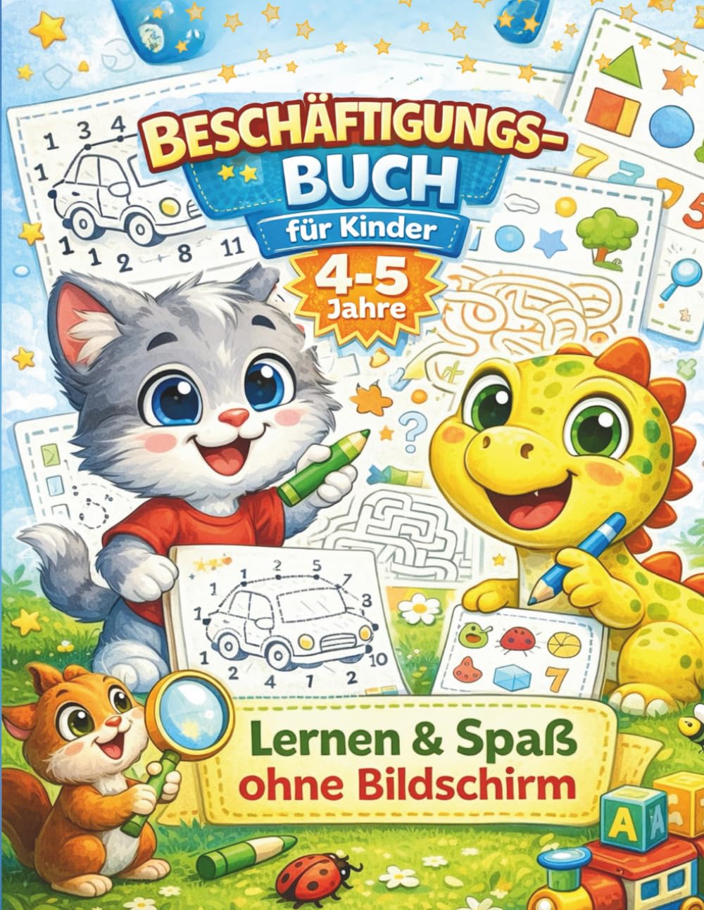 Beschäftigungsbuch für Kinder 4–5 Jahre Lernen & Spaß ohne Bildschirm – Rätsel, Malen, Zählen & Konzentration: Spielerisch lernen mit Aufgaben für Vorschulkinder