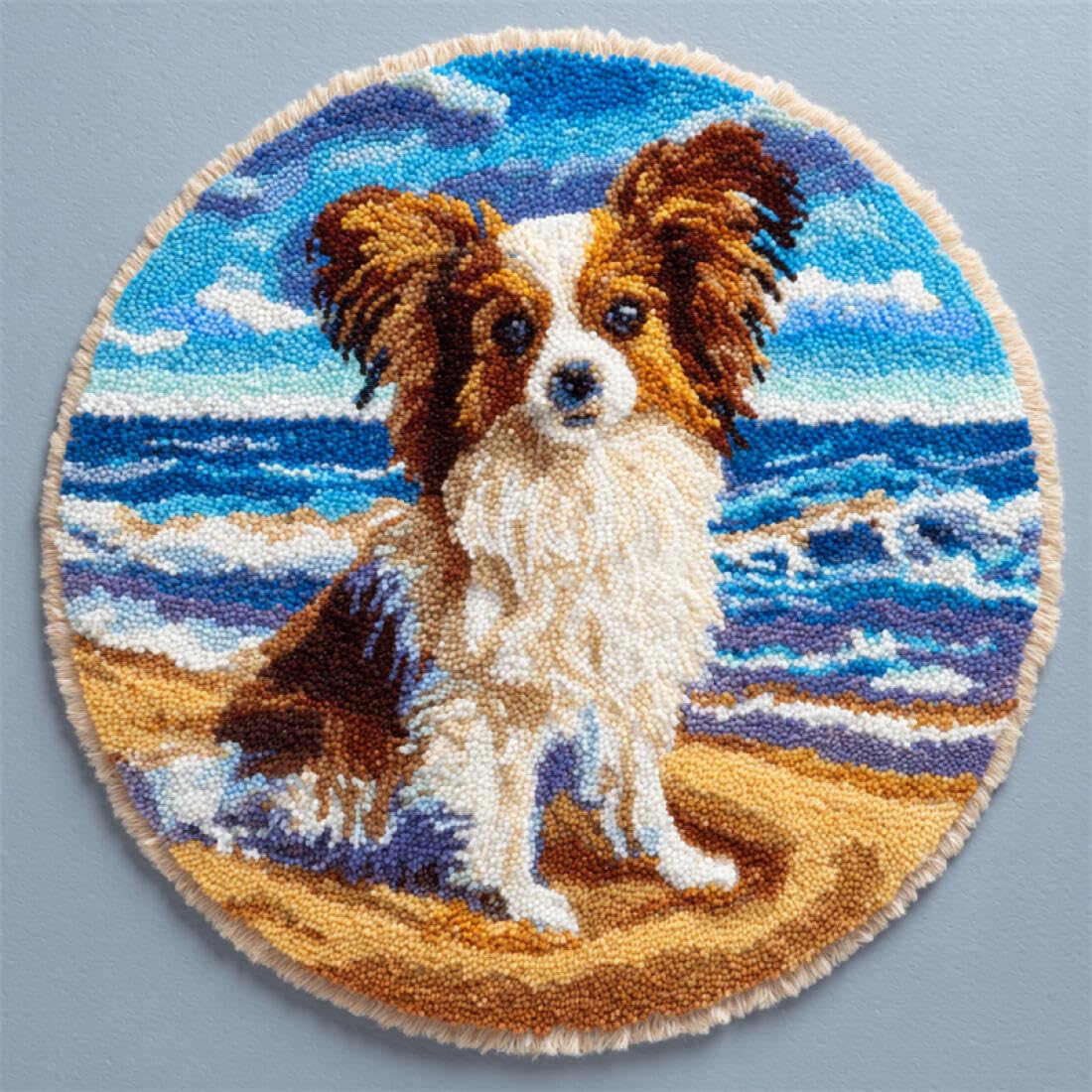 Rqwybcaxn DIY Latch Hook Rug Kit for Beginners Animal Crochet Starter Kit Cartoon Papillon 60x60cm Round Tapestry with Crochet Hook Bedroom Craft Gift