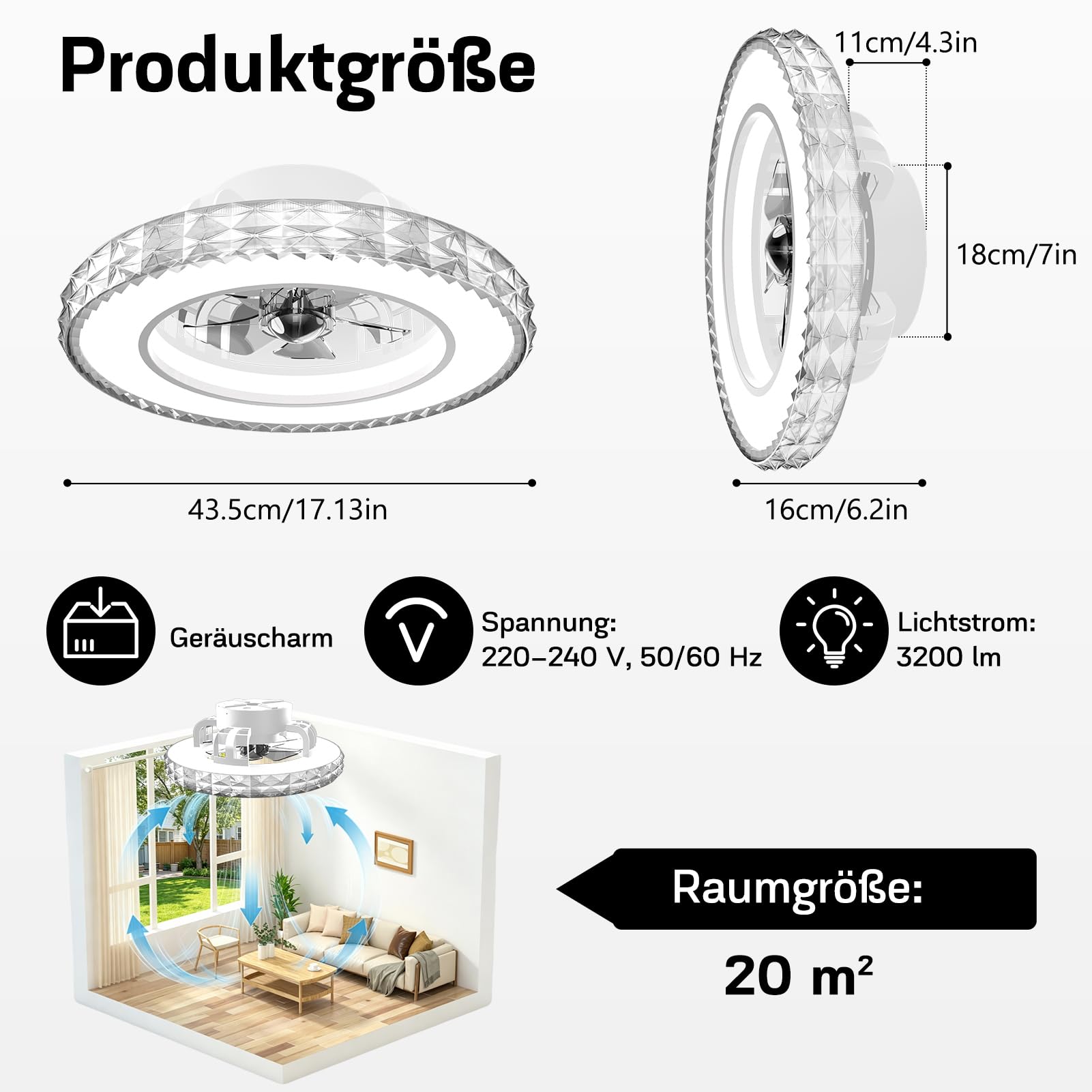 LED Deckenventilator mit Beleuchtung und Fernbedienung