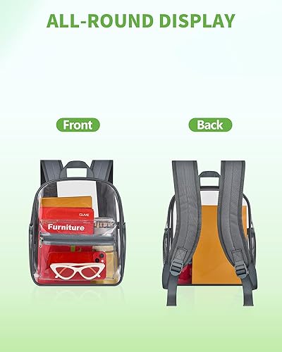 Miniatura 6 de MAY TREE Mochila transparente para eventos de estadio, 12x11x5 pulgadas pequeña mochila transparente para conciertos festivales deportes al aire