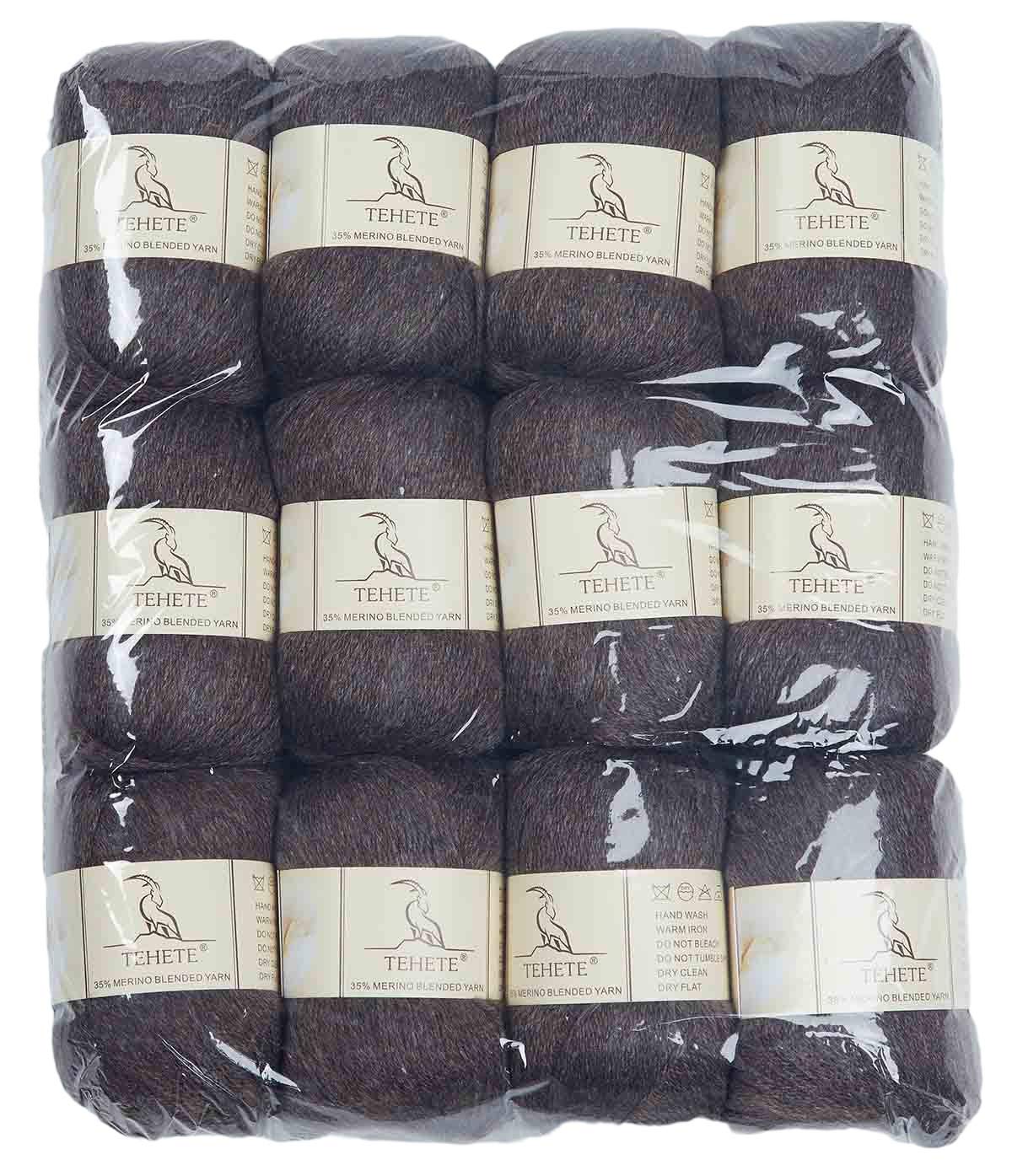TEHETE Merino Wool Yarn for Knitting and Crochet 12x50g 35% Merino Blended Yarn 3ply Soft, Set of 12-Brown