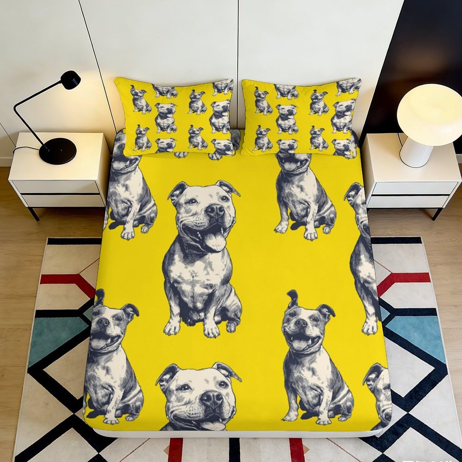 Jqzkxnhpbr Style-4 3D Printed Yellow Dog Pattern Fitted Sheet Microfiber Soft Breathable Cartoon Puppy Bed Cover For Bedroom Guest Room Easy Care 90X200x25cm