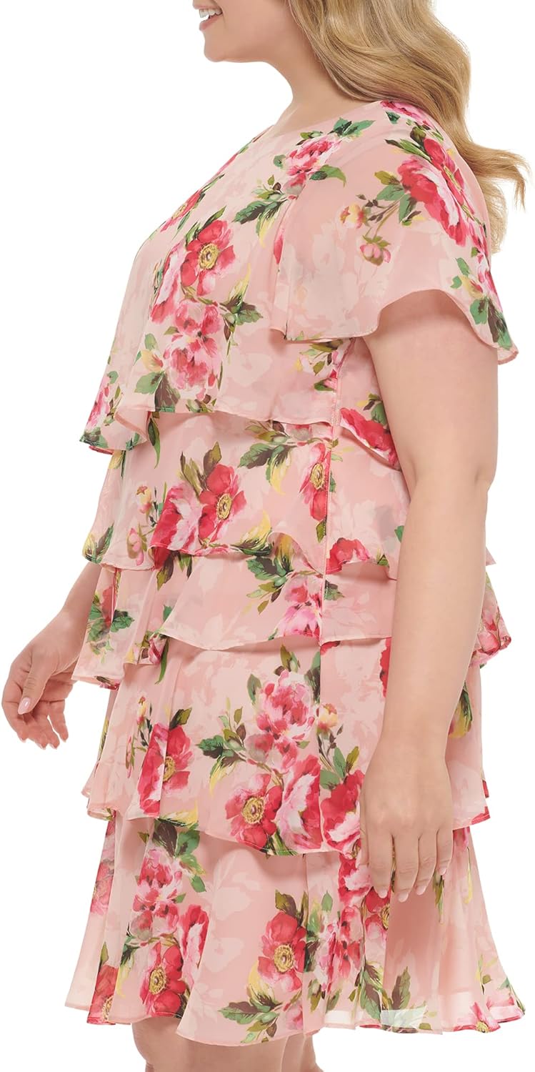 Jessica Howard Womens Floral Ruffle Chiffon Mini Shift Dress - Image 4