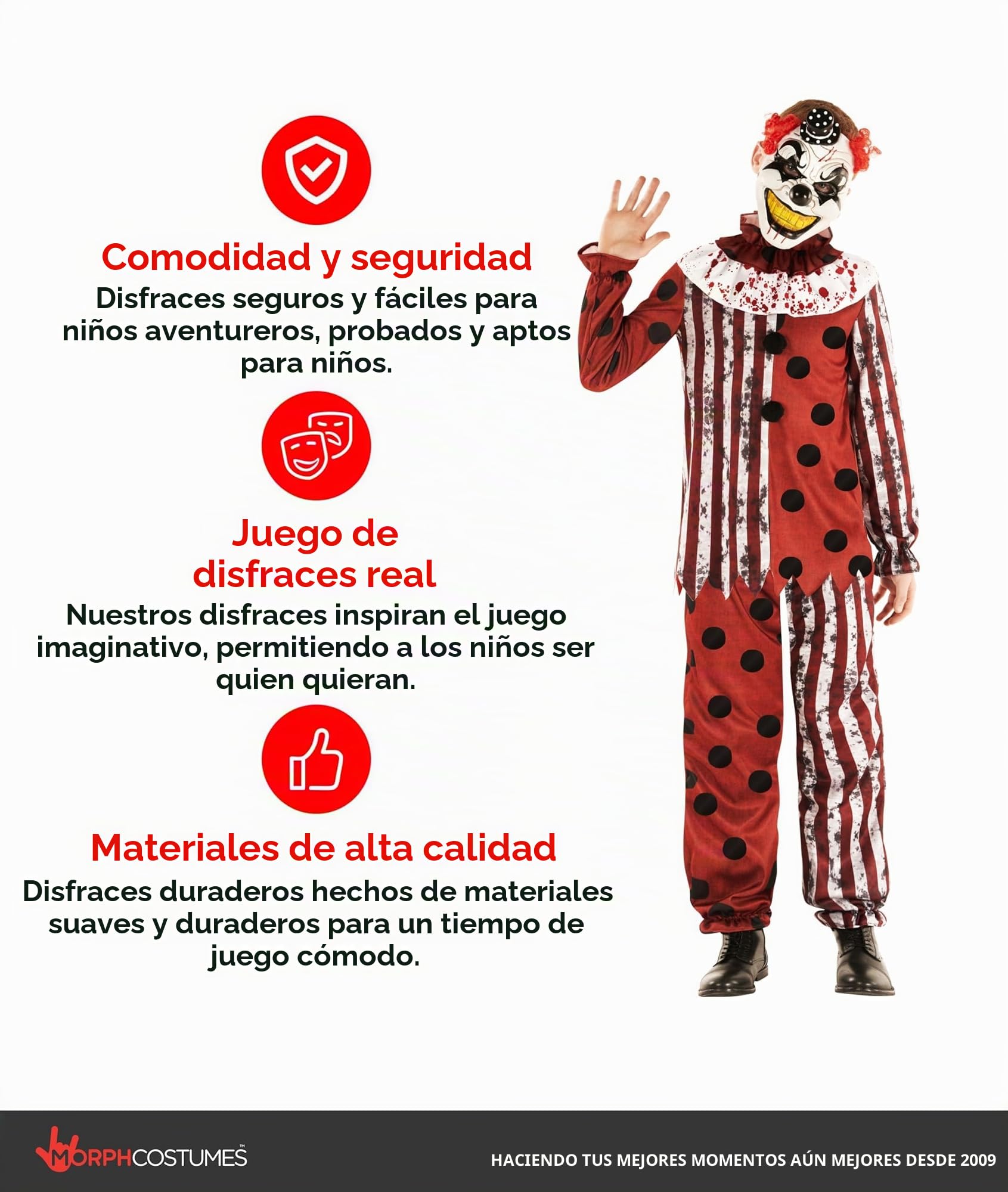 Morph Disfraz Payaso Siniestro Niño, Disfraz Halloween Niño