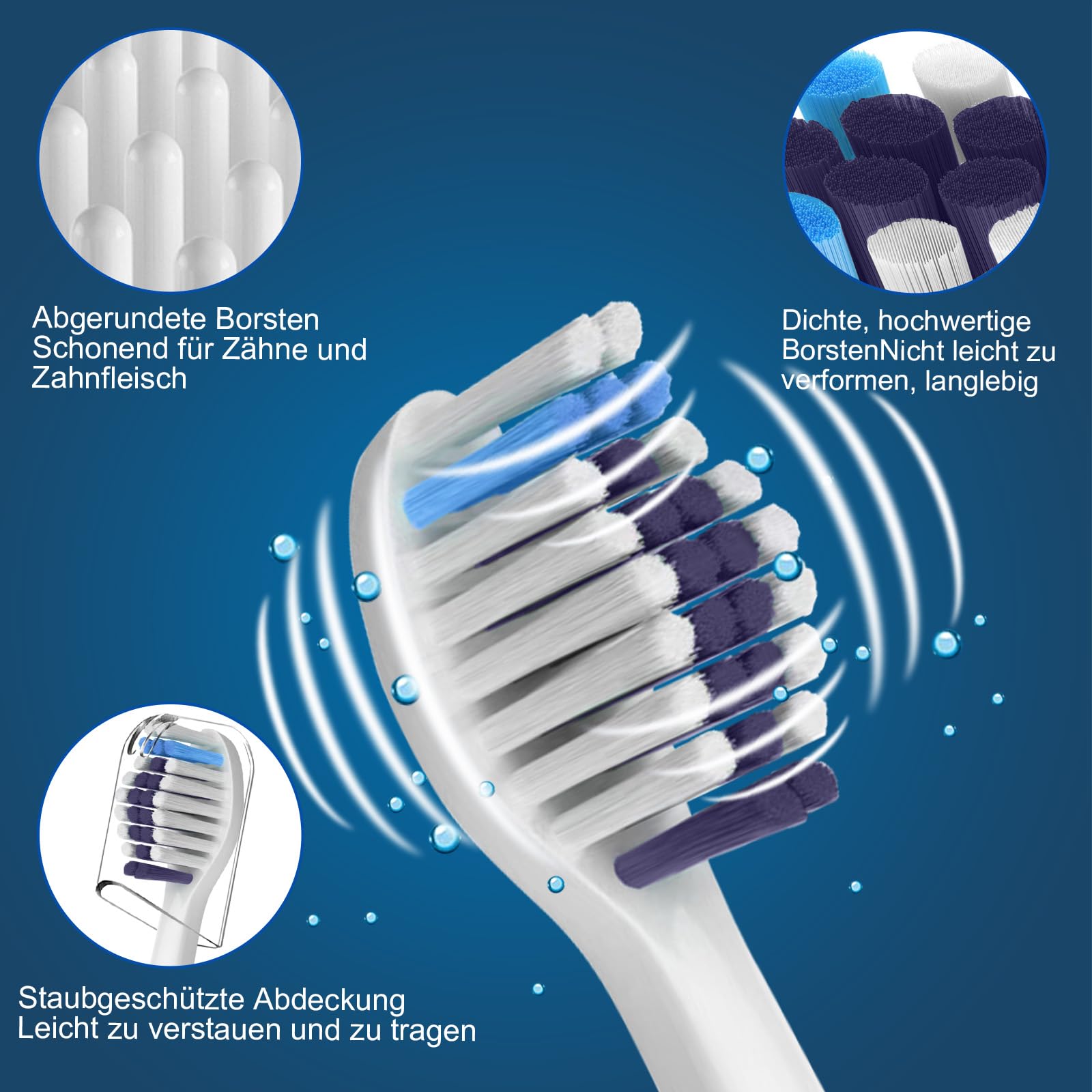 16 Stück Whitening Clean Ersatzbürsten Kompatibel mit Philips Sonicare Elektrische Zahnbürste, 8er Weiße und 8er Schwarz Bürstenköpfe. (Packung mit 2)