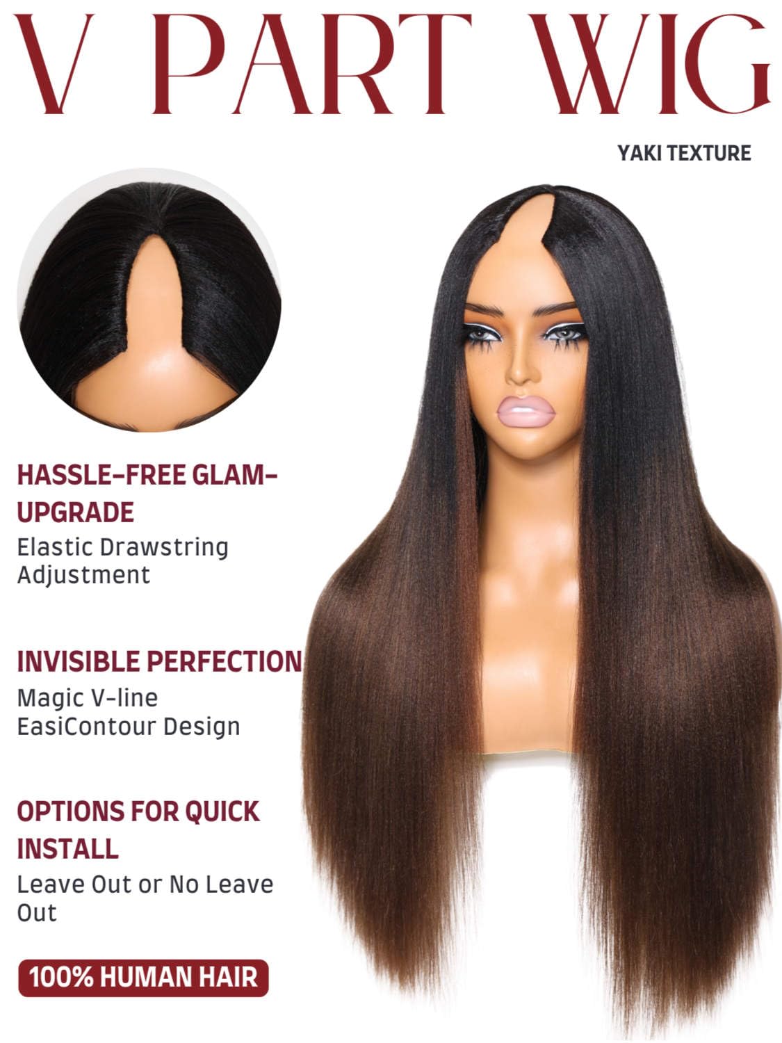 Amazon.com : Beauty Forever V Part Wig Human Hair Yaki  display picture 2