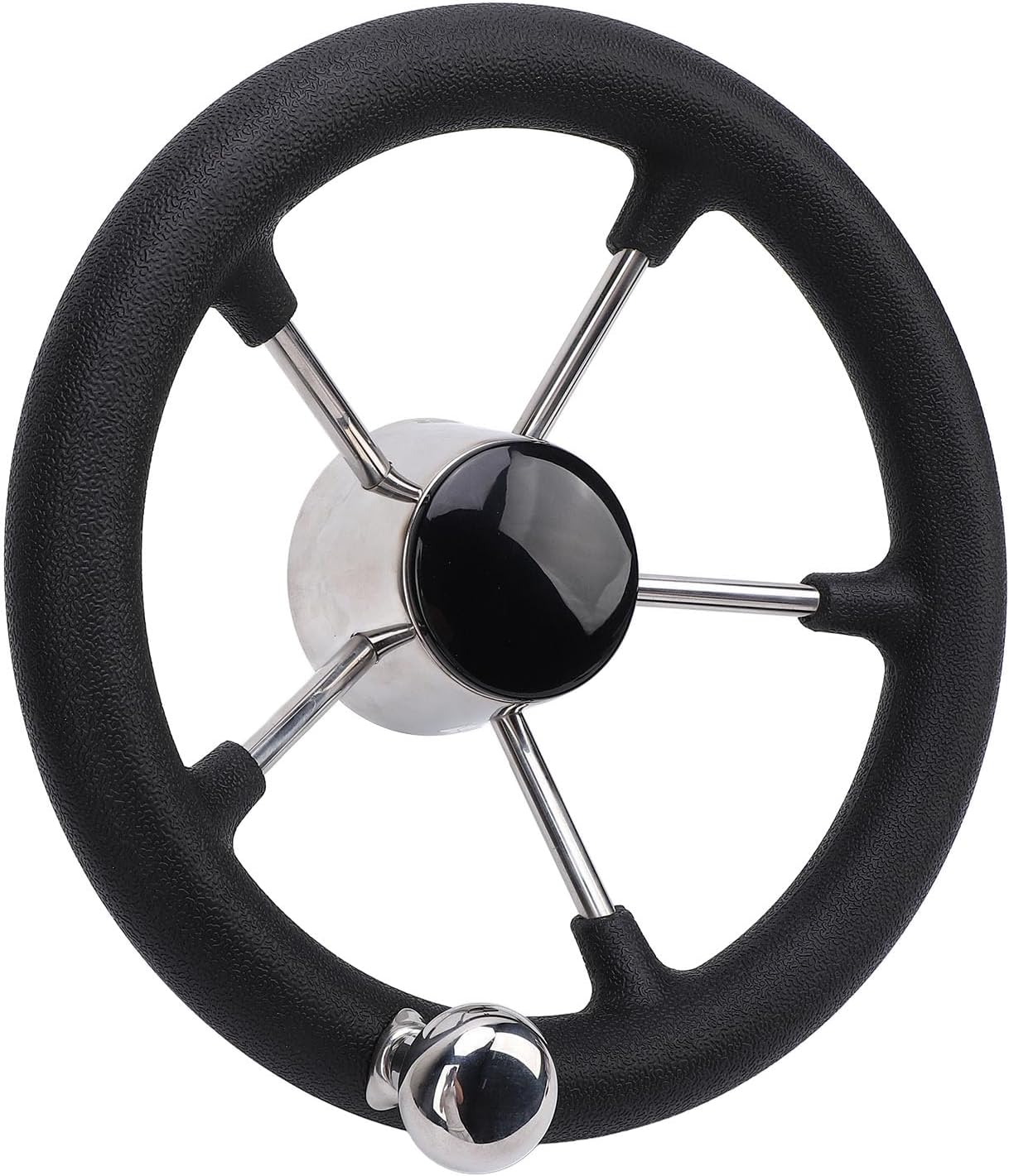 11 Boat Steering Wheel 5 Spoke Marine Design, 304 Stainless Steel with Foam Grip and Control Knob for Yacht and Fishing Boat