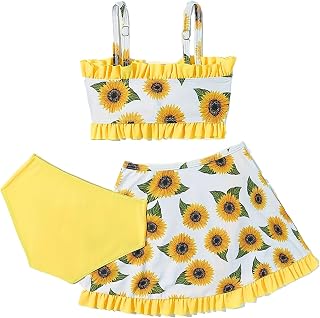 2025 - Trajes de baño para niñas Traje de baño de 3 piezas Bikini de verano Conjuntos de tankini con falda de recubrimiento para 3 12 años Traje de baño bebé 92