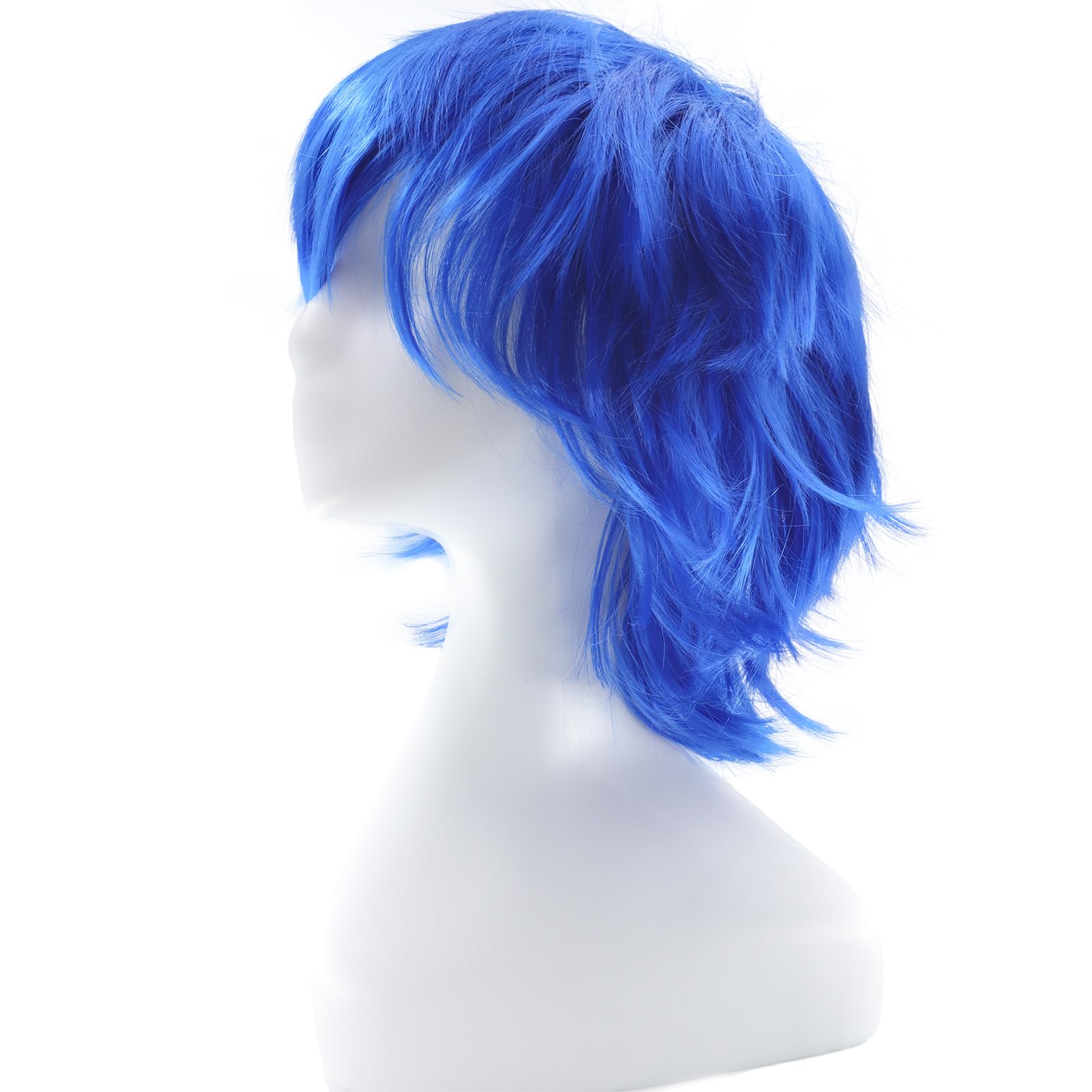 Dcbaboo Blue Wig Short Curly Wig Men/Women Wigs Anime Cosplay Wig 12" Natural Fluffy Layered Straight Hair Unisex Halloween Wig Fancy Dress Synthetic Full Wig with Wig Cap - Image 4