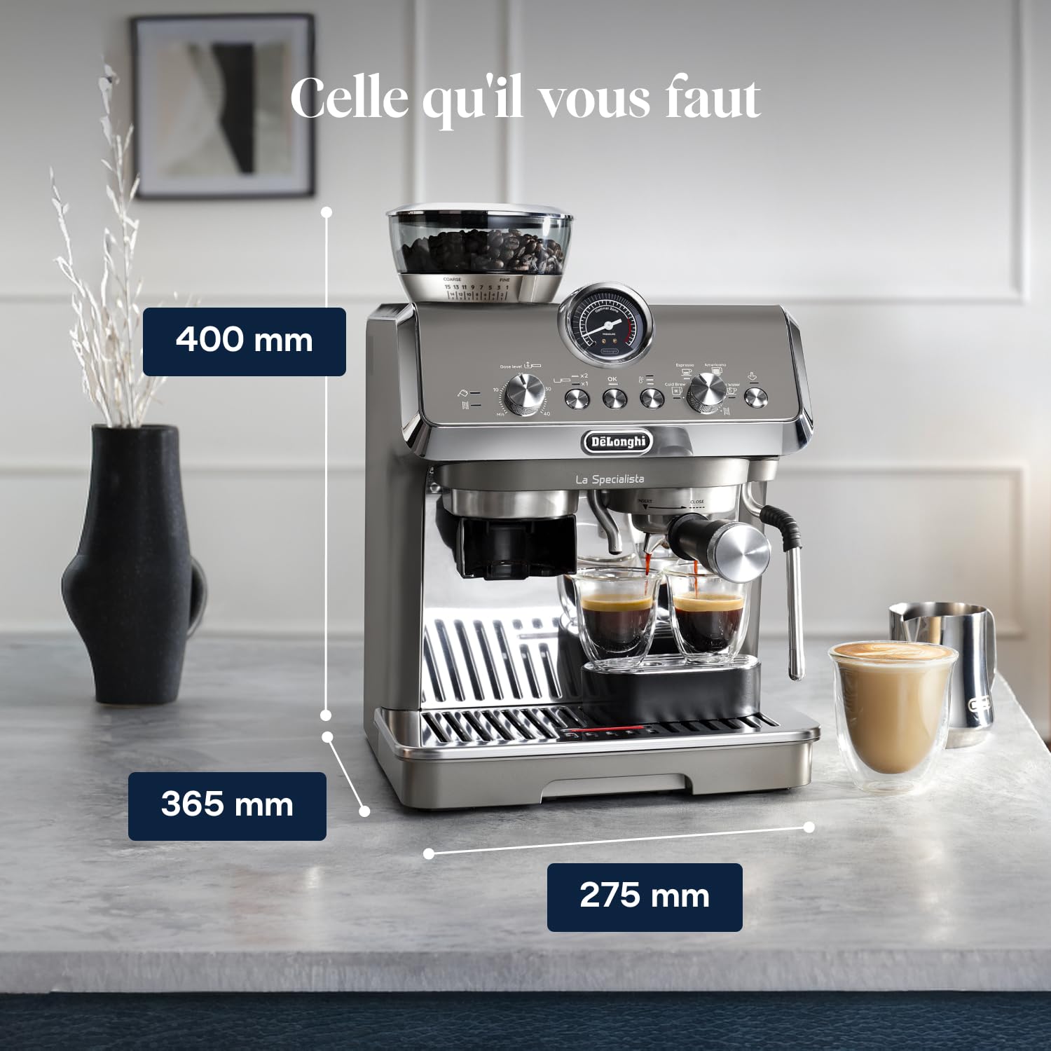 De'Longhi La Specialista Arte Evo EC9255.T Machine à Café en Grains Manuelle avec Fonction Cold Brew, Mousseur à Lait Manuel My Latte Art, Inclus Kit de Barista, Contrôle de Température, 1450W, Titane