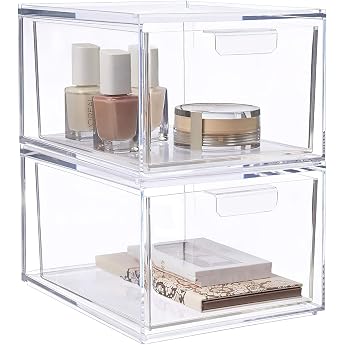Pack of 2 Drawer Boxes Bathroom Organiser Transparent Acrylic Organiser