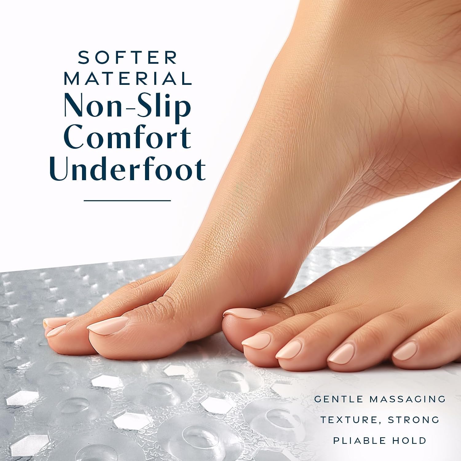 SlipX Solutions 39"x16" Power Grip Non Slip Bathtub Shower Mat, Clear | Stronger Wet Surface Protection, Soft Under Foot, 265+ Suction Cups, Large Drainage Holes