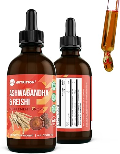 360 Nutrition Ashwagandha & Reishi - Suplemento de raíz de gotas para aliviar el estrés, la resistencia y la longevidad, y apoyo energético,