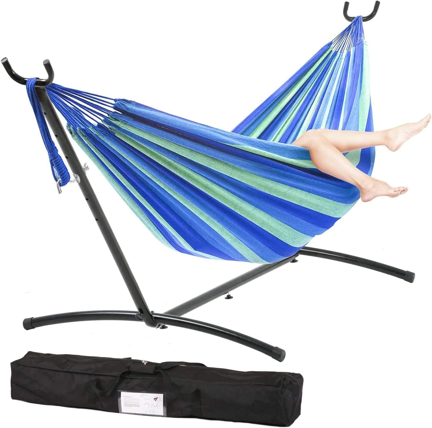9FT Best Portable Heavy-Duty Steel Hammock Stand w/Carrying Case, Weather-Resistant Hammock Chair Stand Hanging Chair Stand Only for Indoor or Outdoor, Backyard Decor Bed Patio Lawn Garde 300Lbs