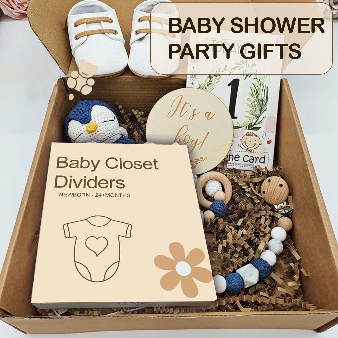 Baby Closet Divider - 3D Double-Sided Wooden Baby Wardrobe Baby Closet Organizer,Daisy design Nursery Decor Clothes Hanger Dividers for Sorting 8 Sizes from Newborn to 24+ Months