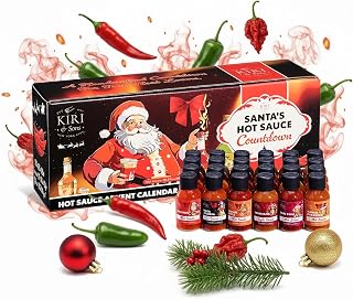Hot Sauce Advent Calendar - 24 Pack Gourmet Christmas Gift Set, 24 Days of Heat Challenge, Premium Spicy Chili Pepper Sauce Variety Sampler for Men, Women, Cooking, Grilling & Foodies Spicey Gifts