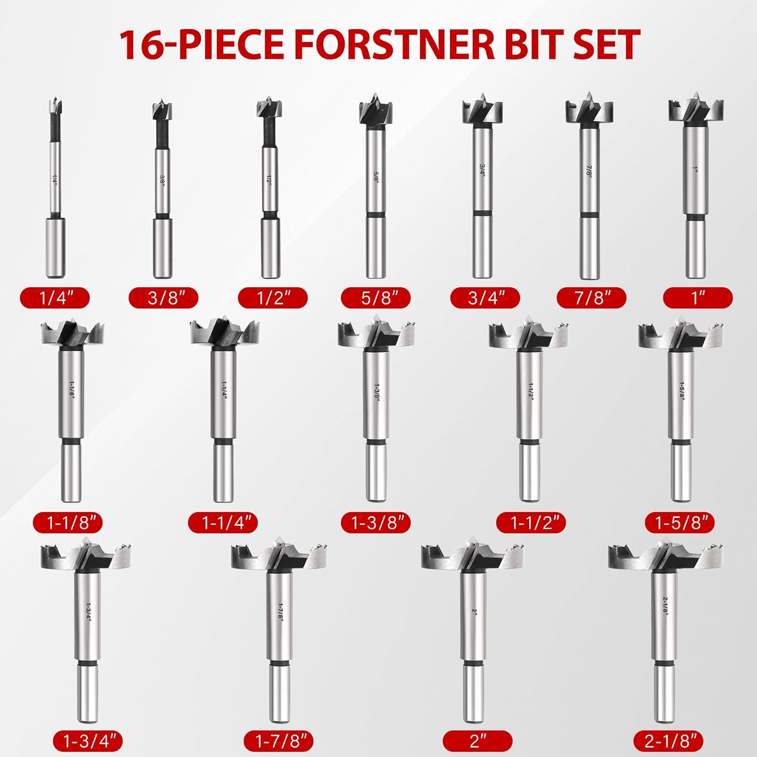 MAZING 16PCS Forstner Drill Bit Set for Woodworking, Auger Opener Round Shank Drilling Cutting Tool, Alloy Steel Ideal for Hard & Soft Wood, Plastic, Plywood