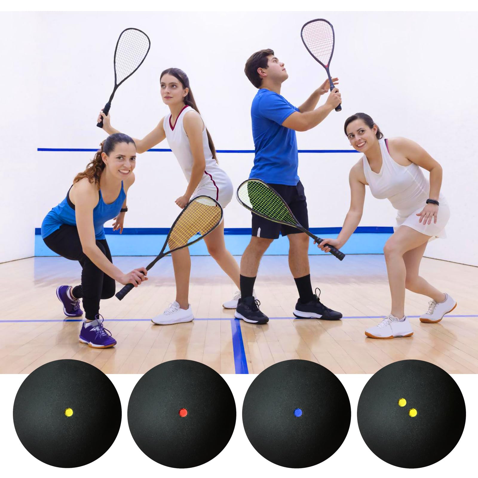 SUNOYA Juego de 4 pelotas de squash de goma de alto rebote para entrenamiento