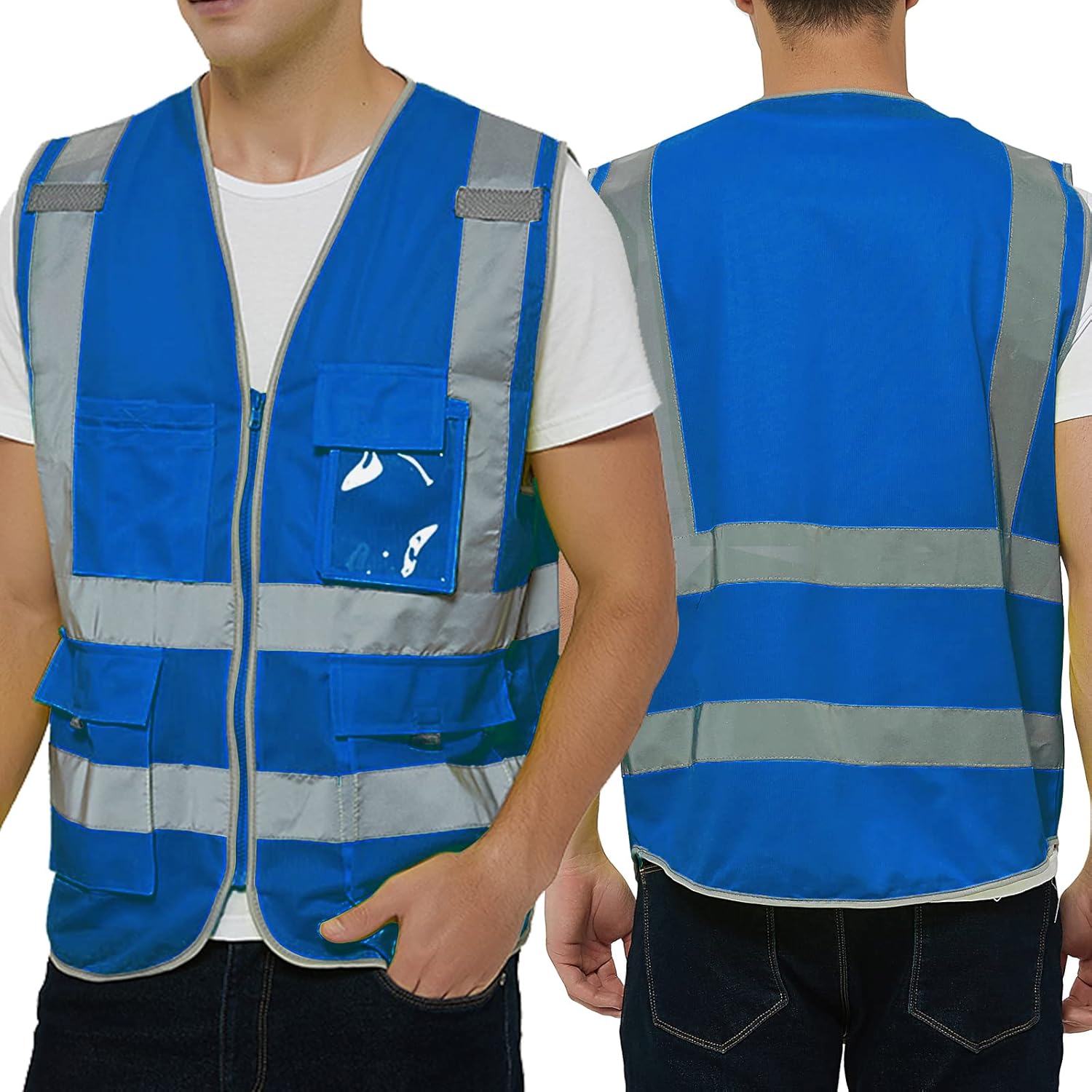 TOPTIE Safety Vest with Pockets, High Visibility Reflective Vest for Working and Running-Black-L - - 