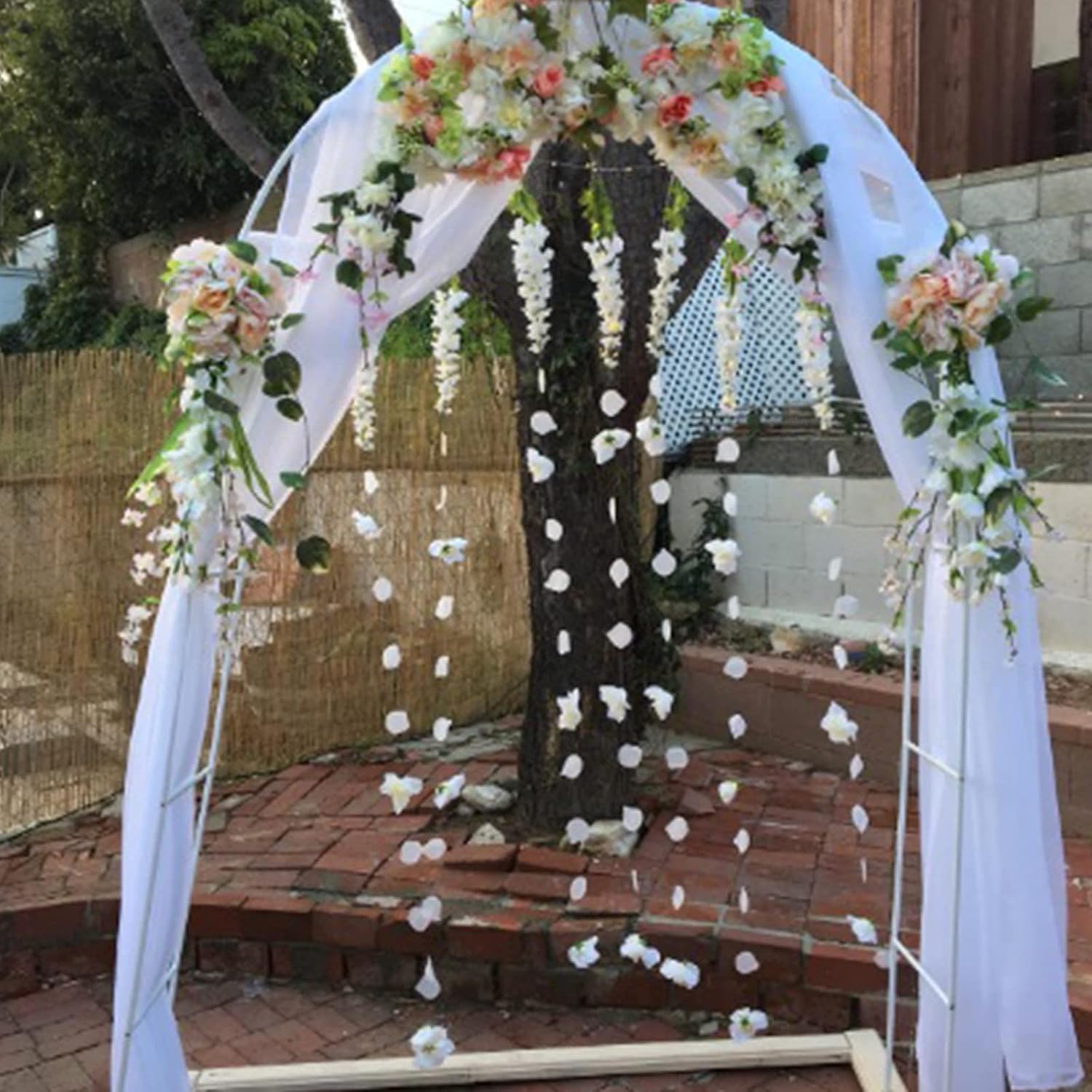 FEOOWV Metal Garden Arbor Wedding Arch, 7.9 Feet High x 4.4 Feet Wide, White